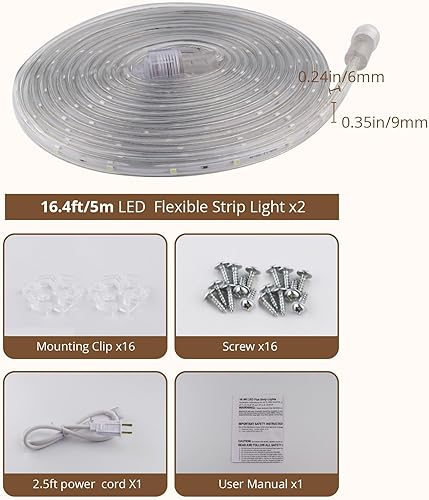 Miniatura 9 de Areful Tira de luces LED de 16.4 pies, tira de luz flexible plana roja, enchufable, conectable e impermeable para el hogar, Navidad, vacaciones,