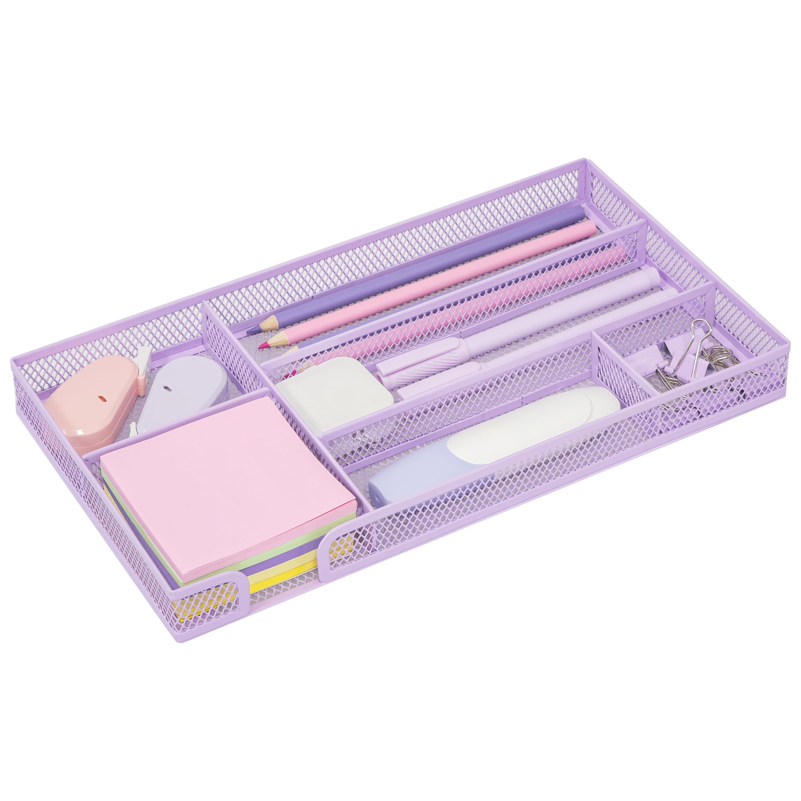 Exerz Light Purple Mesh Drawer Organiser Tray 6 Compartment Stackable Metal