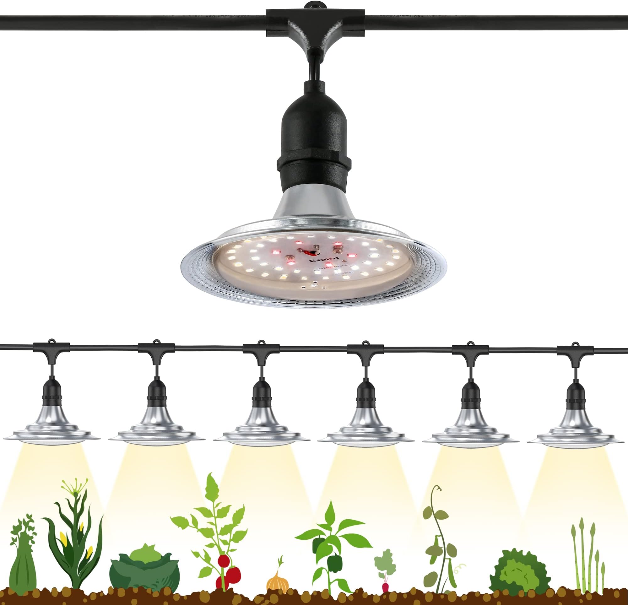 Espird Outdoor Grow Light, Greenhouse String Grow Light, Waterproof Plant Growing Lamps, UL Certified LED Grow Lights for Greenhouse Garden, 21.3FT Full Spectrum Grow Light for Veg Seedling Flower