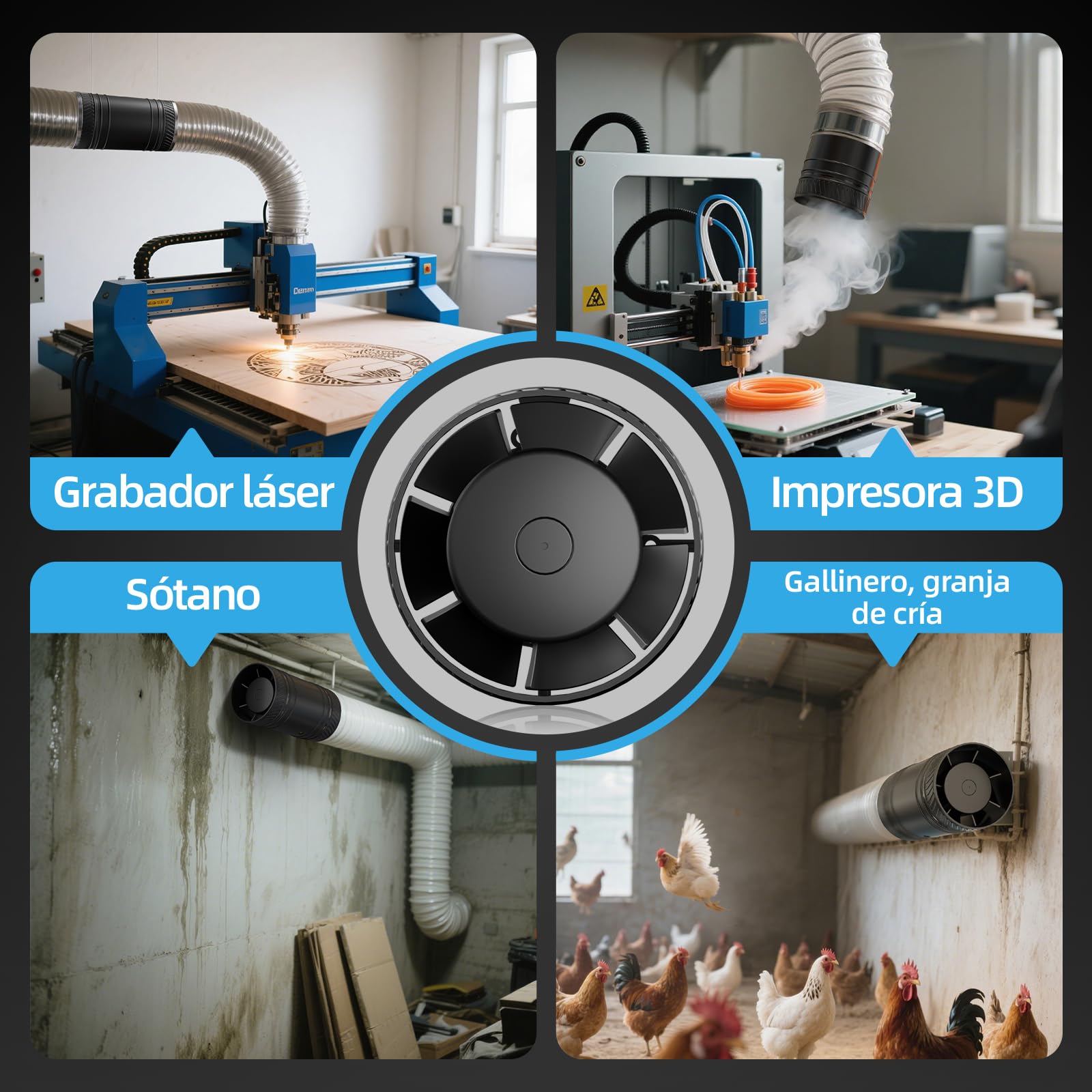 Ventilador Extractor de Aire Ajustable 100 mm, 8 W 310 m³/h, Silencioso, Protección Sobrecalentamiento, Ventilador de Conducto para Invernadero, Cuarto de Baño, Bodega Humeda, Garaje, Cocina