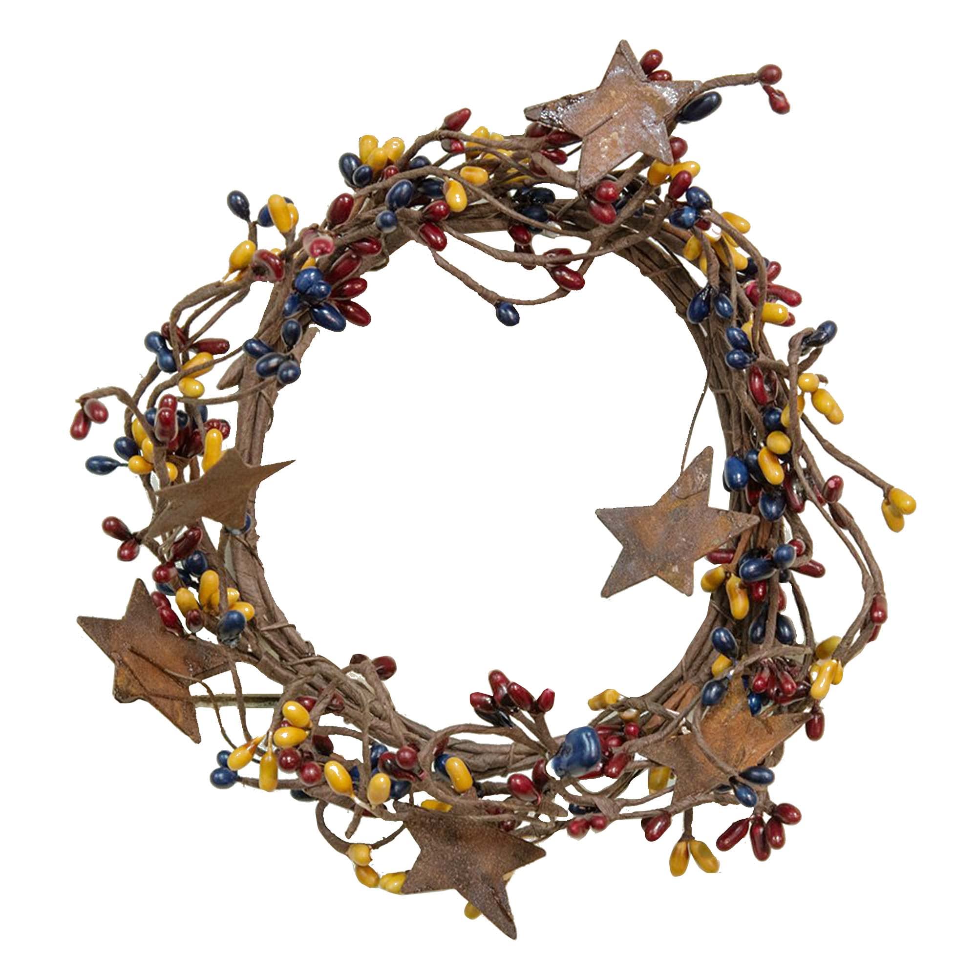 CWI Gifts Pip Twig Star Wreath Rings - Decorative Candle Rings - Candle Rings for Pillars - Farmhouse Candle Rings - Perfect Winter Wreaths for Candles - Navy, White and Burgundy 4 x 8