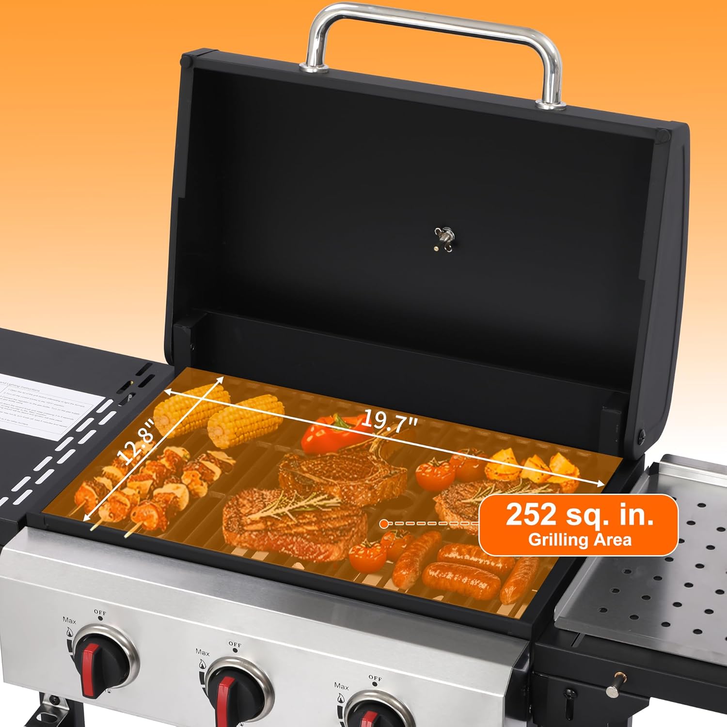3-Burner Propane Gas Grill with Cast Iron Grate - 30000 BTU Output & Easy-Clean Grease Management for Perfect BBQs (3-Burner)