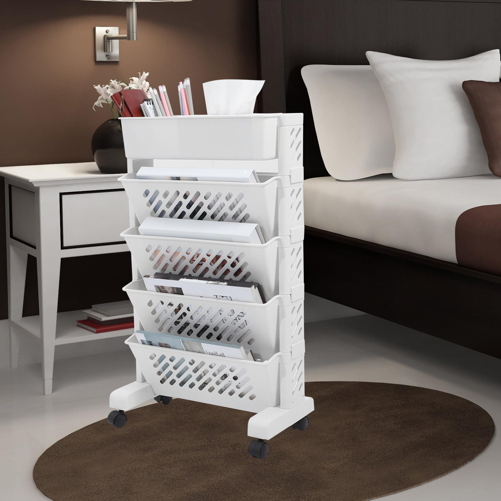 Scaffale Portaoggetti Espandibile Multi-strato Bianco in Plastico Resistenza All’usura e Capacità di Carico Elevata, Organizer Cucina e Libreria Scaffale per Ripiani e Scaffali