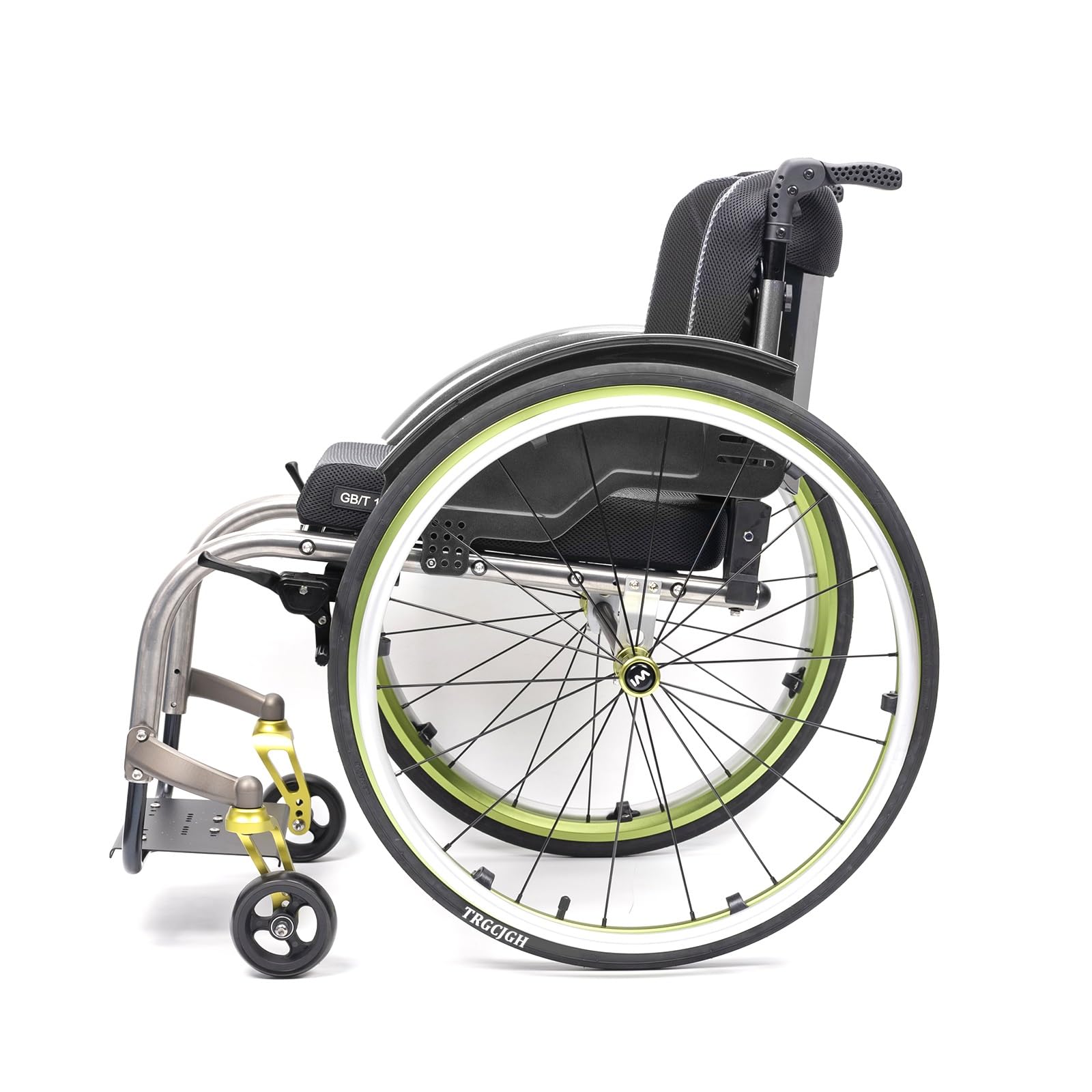 Carrozzina per Disabili Pieghevole leggera ad Autospinta, Sedia A Rotelle perSchienale diviso,Freno manuale,12KG(Green,15.7in Seat Width)