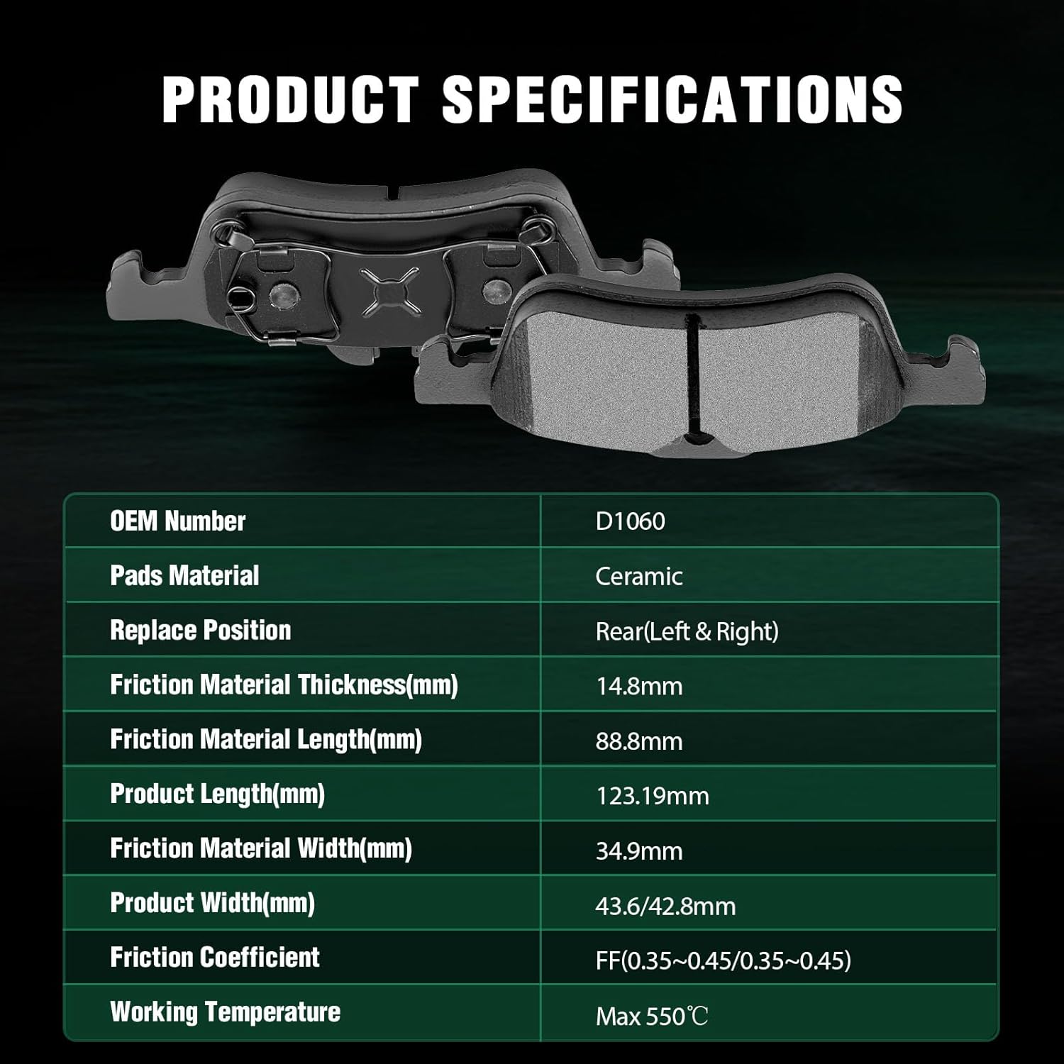 AUTOMUTO 4PCS Rear Ceramic Disc Brake Pads Set D1060 For Mini Cooper 2002-2008