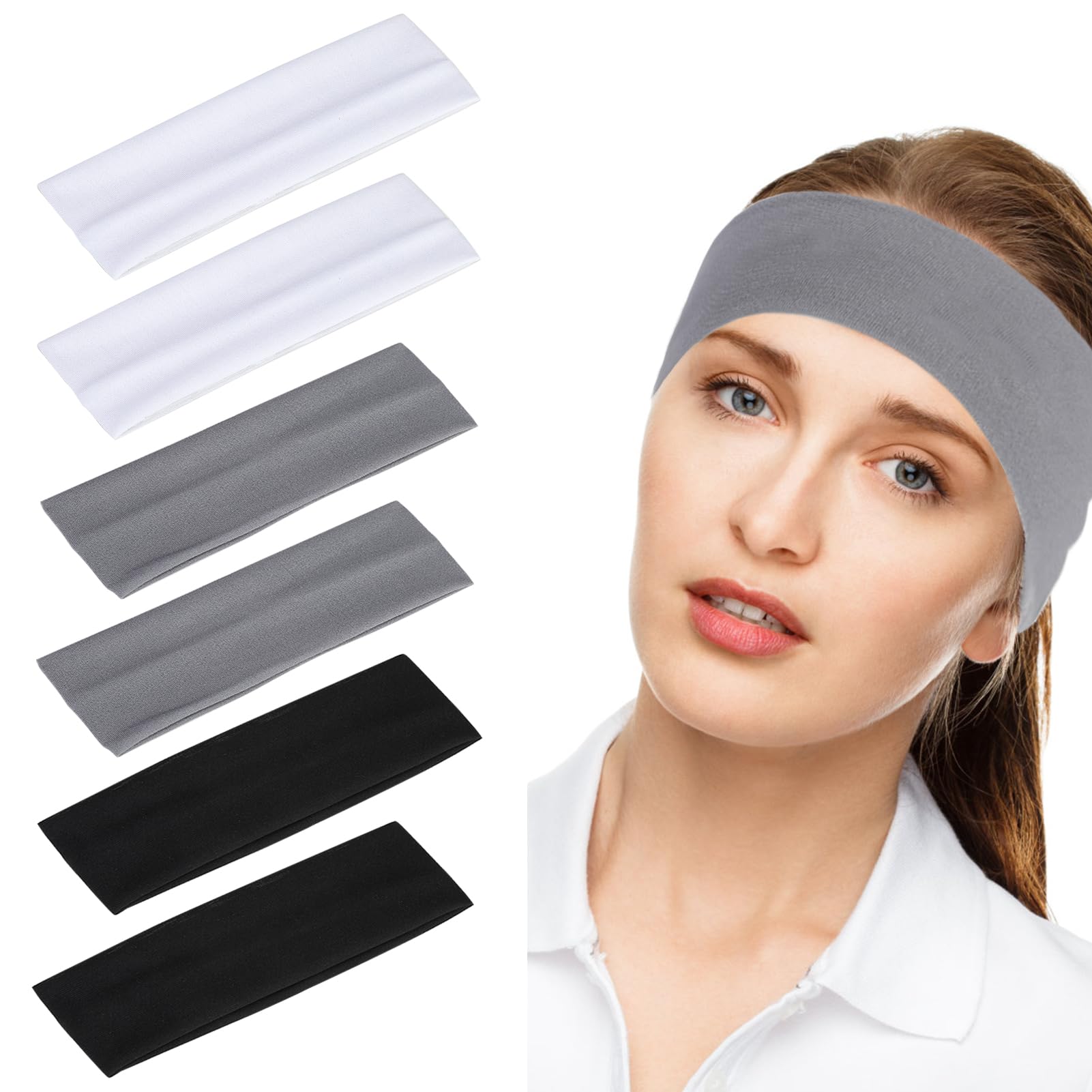 Beehug6PCS Yoga Headbands, Stretchy Elastic Headbands Fashion Wide Non Slip Sweatbands, Soild Color Hairbands Thin Knitting Head Wrap Hair Wrap - Women Girls Hairband for Yoga, Pilates, Running, Cycling
