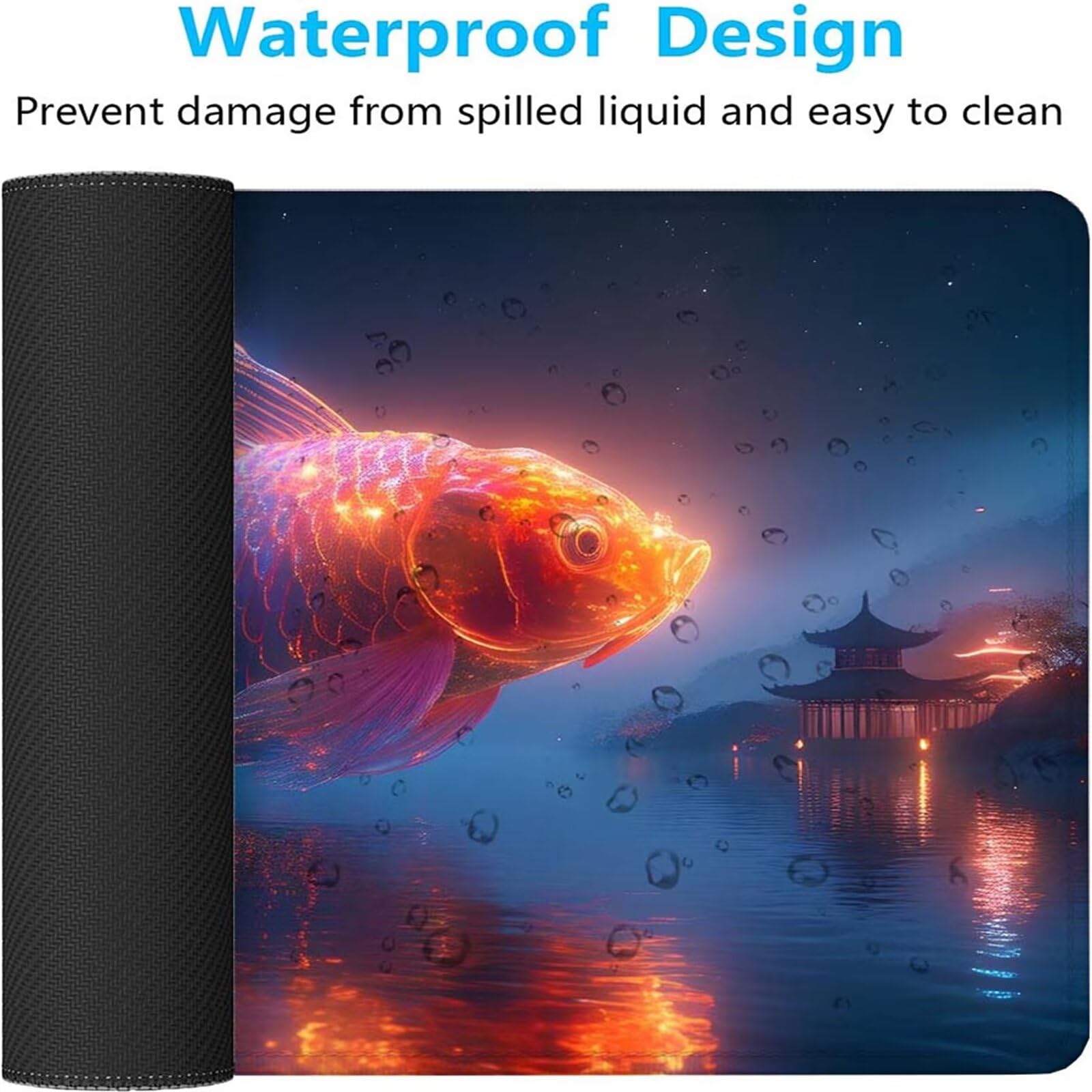 Alfombrilla Ratón Sueño Pez Alfombrilla Ratón XXL 1400x600x3mm Mouse Pad Resiste Salpicaduras, Extendida de Gran Tamaño con Bordes Cosidos, Mejora Precisión y Velocidad, Antideslizante, Duradera y-373