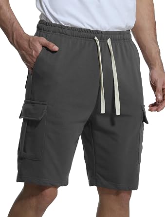 Mens Casual Cargo Shorts Cotton Elastic Waist Drawstring Sweat Shorts Gym Workout Jogger Shorts