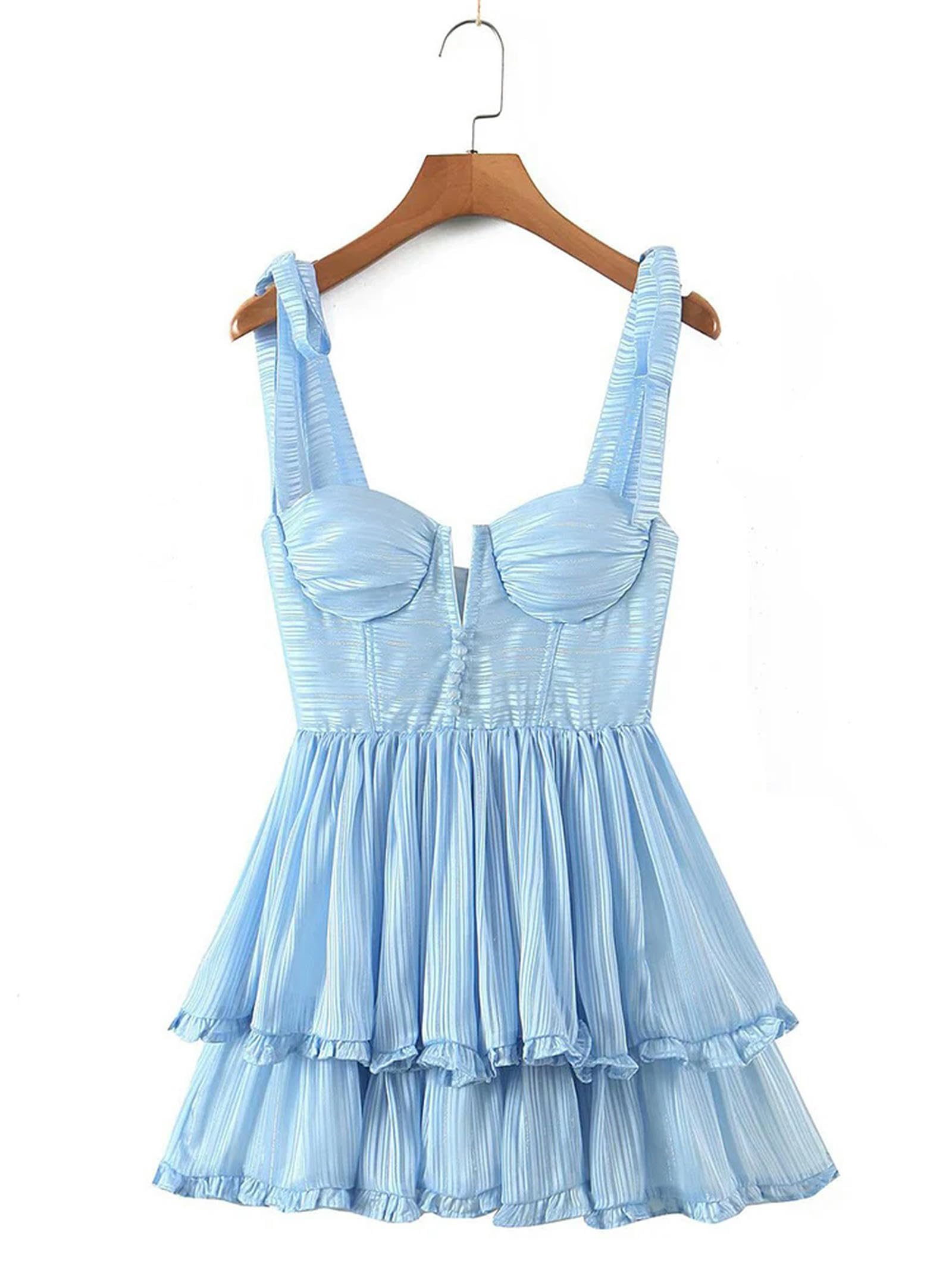 Abito da Donna alla Moda in Chiffon con Volant e Cinturino Spaghetti Abito da Festa con Stampa Floreale da Donna-Come Immagine-L