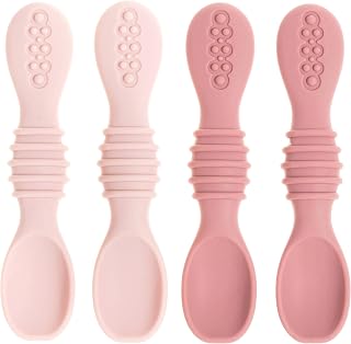 Silicone Baby Spoons for Baby Led Weaning 4-Pack, First Stage Baby Feeding Spoon Set Gum Friendly BPA Lead Phthalate and Plastic Free, Pink