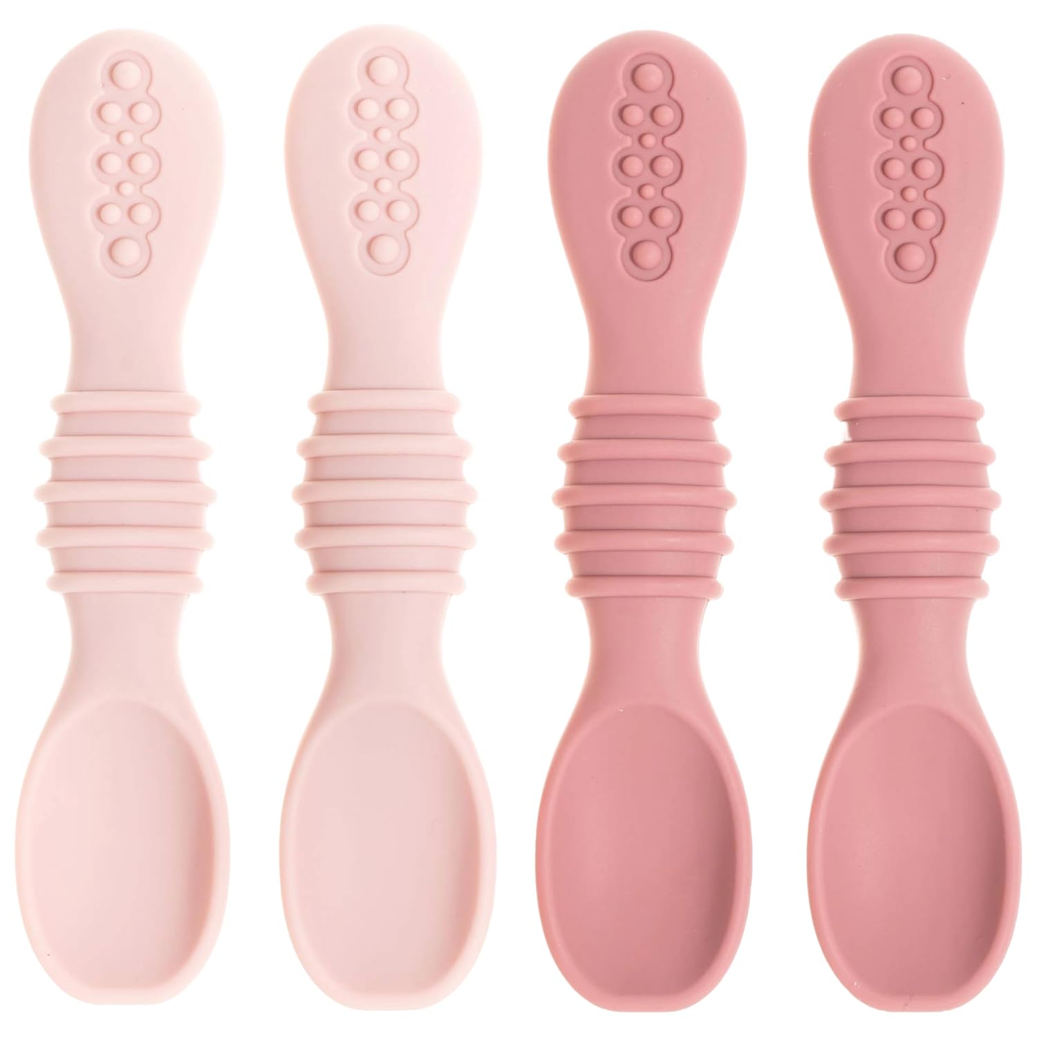 Silicone Baby Spoons for Baby Led Weaning 4-Pack, First Stage Baby Feeding Spoon Set Gum Friendly BPA Lead Phthalate and Plastic Free, Pink