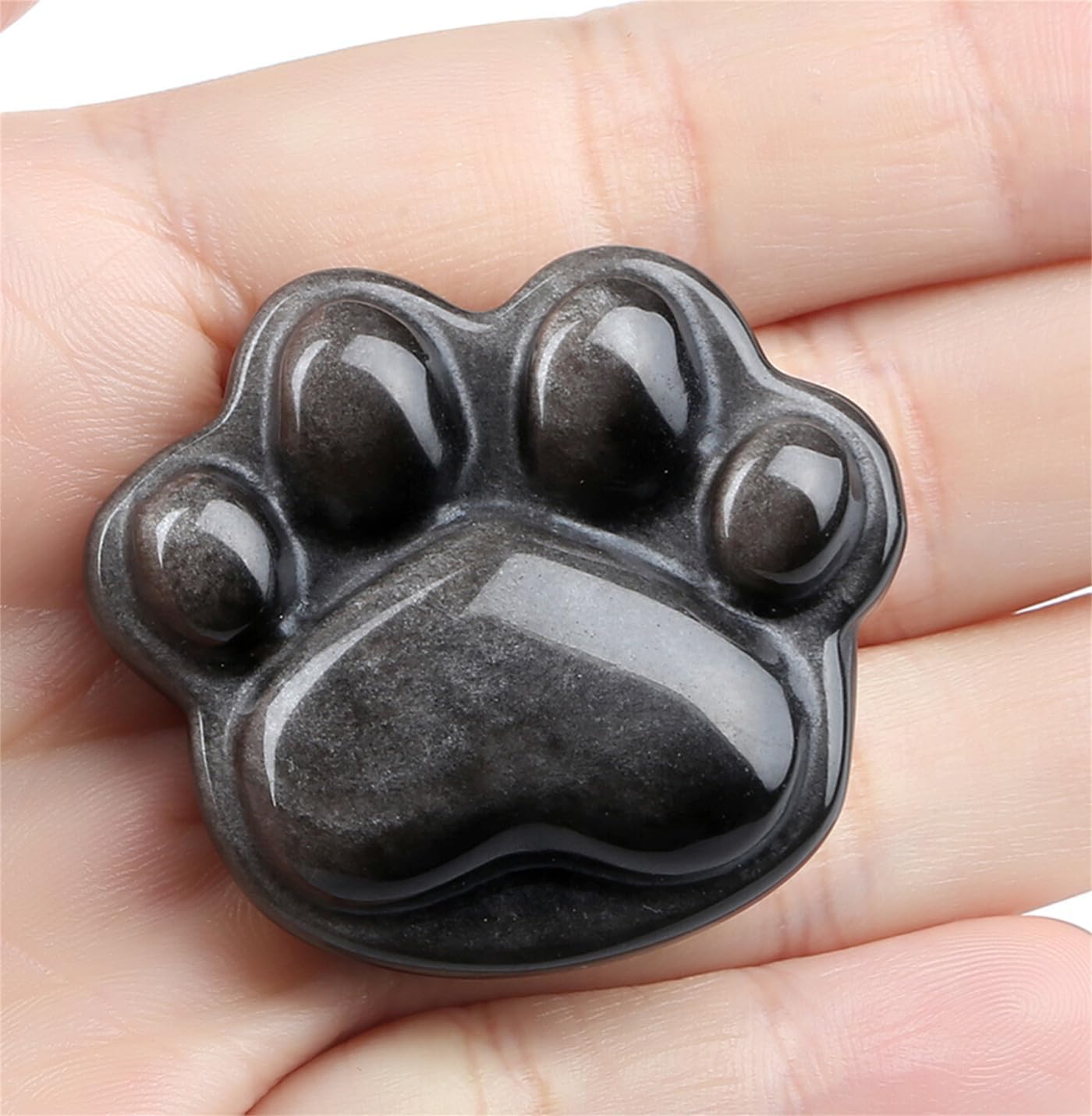 YATOJUZI Silver Obsidian Worry Stones for Anxiety Crystals and Healing Stones Cat Paw Worry Stone Anxiety Relief Items Meditation Accessories Stress Relief Cat Gifts for Women Cat Lovers