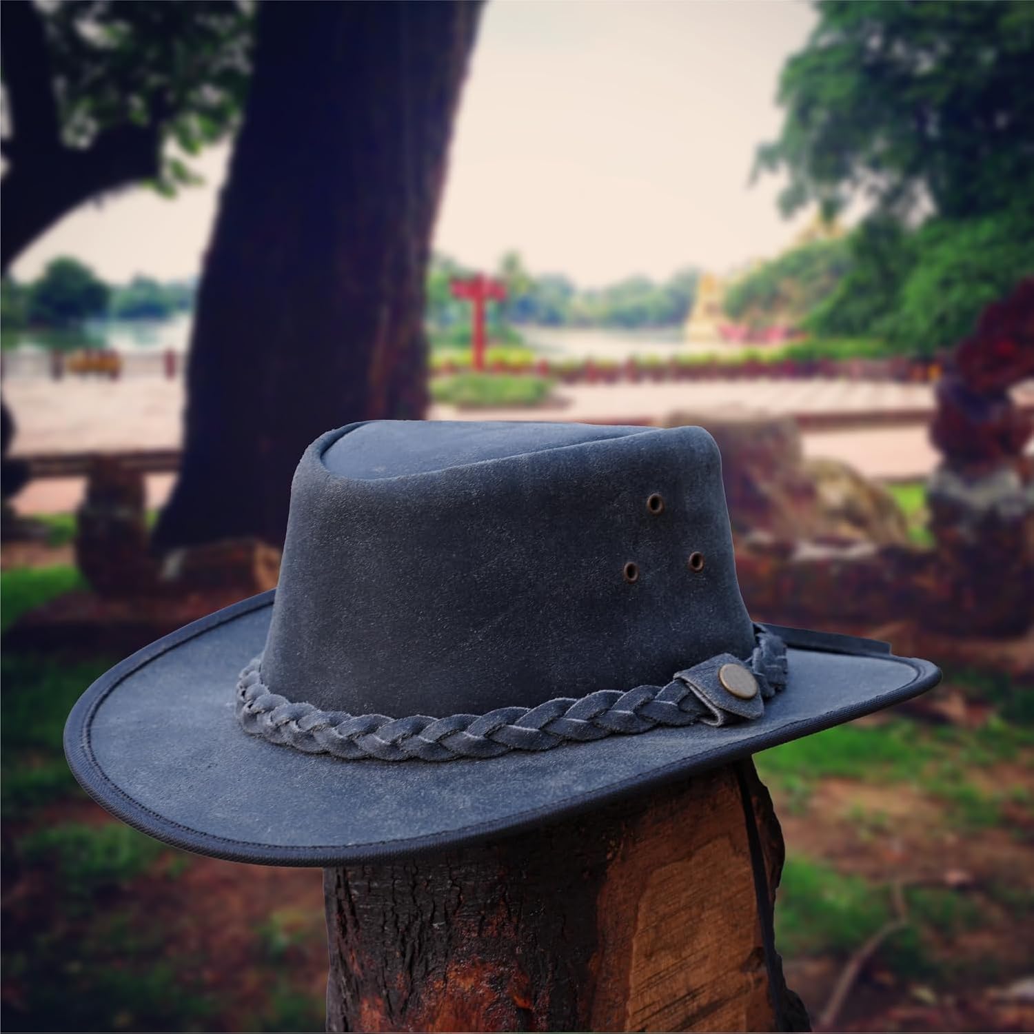 Kids Distressed Leather Cowboy Hat with Removable Braided Band Black