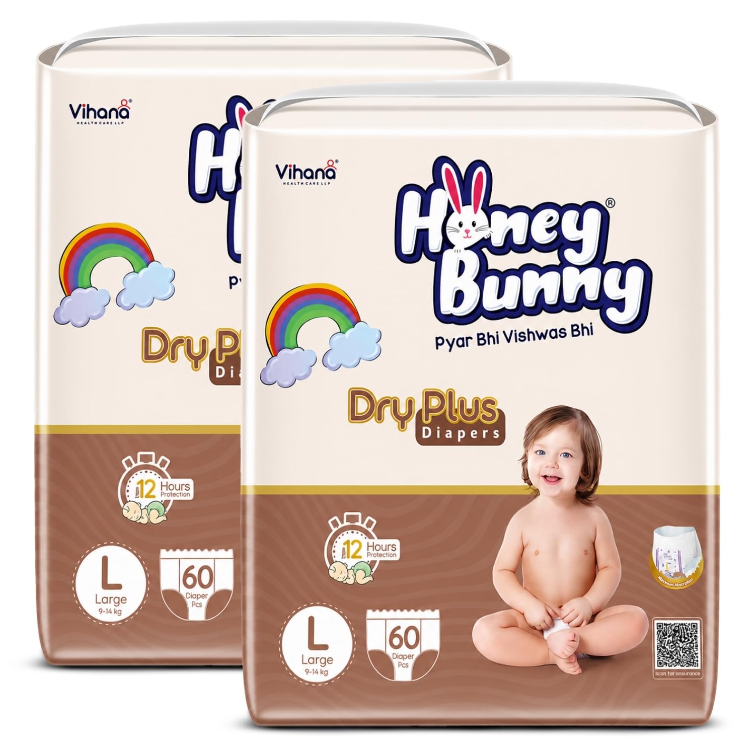 Honey Bunny Baby Diaper Pants Super Soft Dry Plus 12 Hour protection L-120-image-49