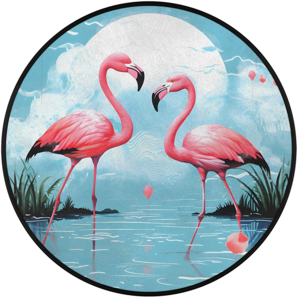 Flamingo Lake 3ft Round Area Rug Washable Soft Circle Rugs Non-Slip Indoor Floor Mats Throw Rug Carpet for Nursery Kids Room Living Room Entryway Bedroom Bathroom Decor