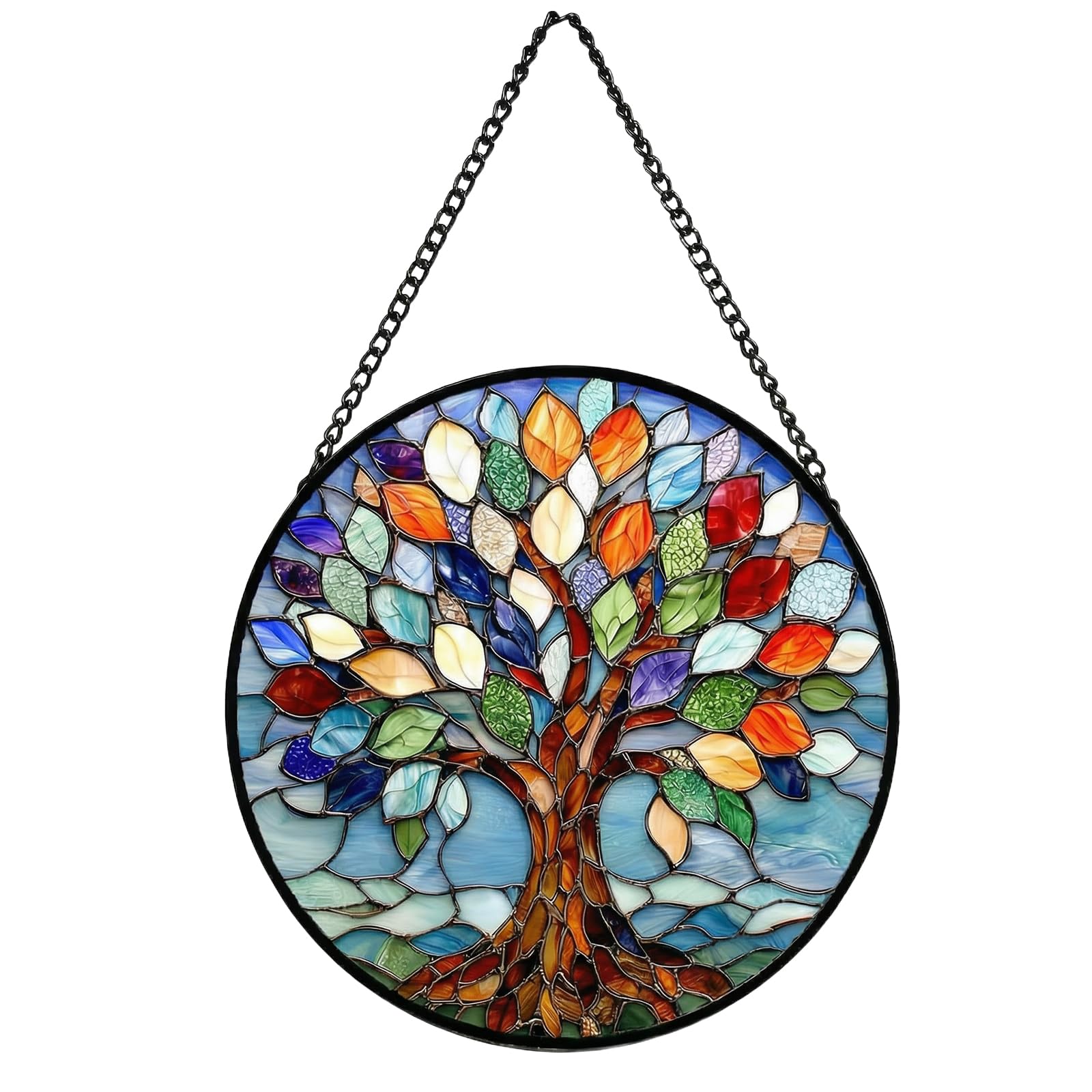 Llikknve Multicolor Tree Of Life Suncatchers For Windows, Stained Glass Suncatcher With Chain, Stained Glass Window Hangings For Windows Garden Home Decor