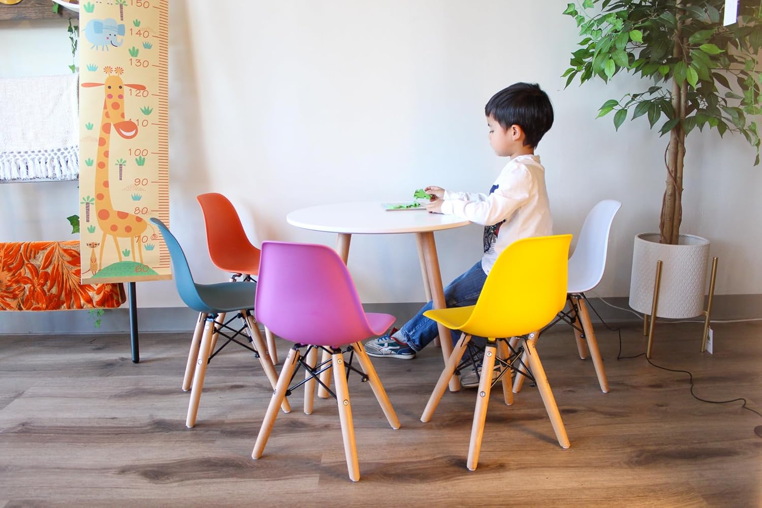 Kids Table and Chair Set, Hot Pink Toddler Table and Chair Set, Round Child Desk and Chairs (Table and 2 Hot Pink Chairs)