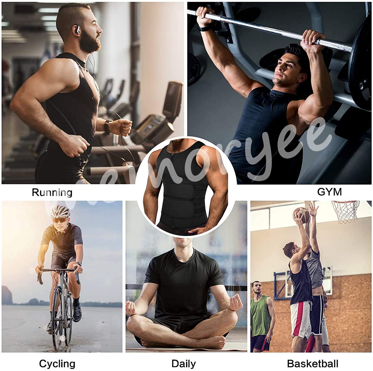 Memoryee Homme Sweat Gilet Néoprène Entraînement Chemise Corps Shaper Sauna Costume Taille Formateur Sport Fitness Fermeture Éclair Débardeur