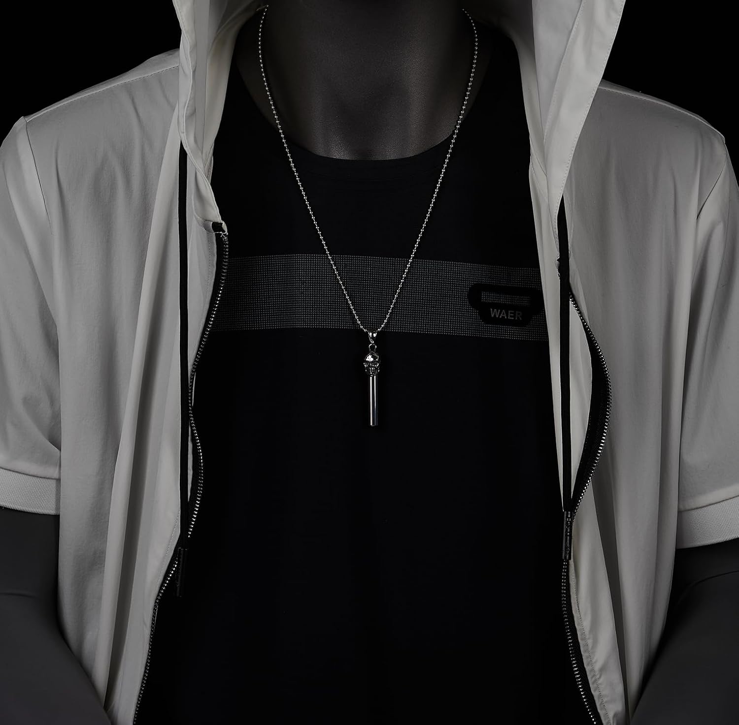 COOLSTEELANDBEYOND Stainless Steel Skull Pendant Necklace with Whistle Cylinder, Gothic Punk Style Jewelry for Men - Image 2