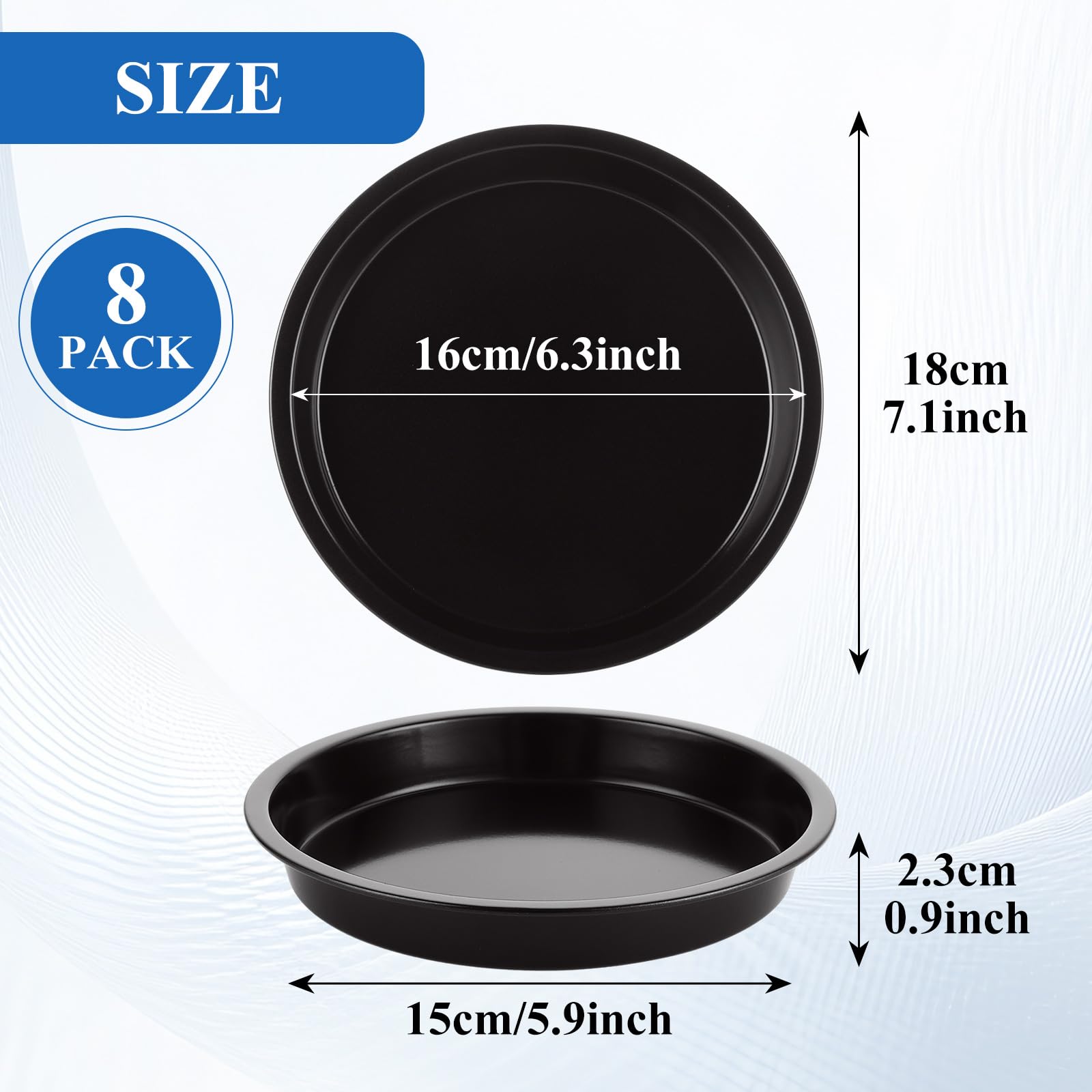 Paquete de 8 sartenes de pizza para horno, platos redondos para pizza, juego de platos de pizza pequeños, bandeja de acero al carbono, bandejas de pizza de metal para servir cocinar a la 6