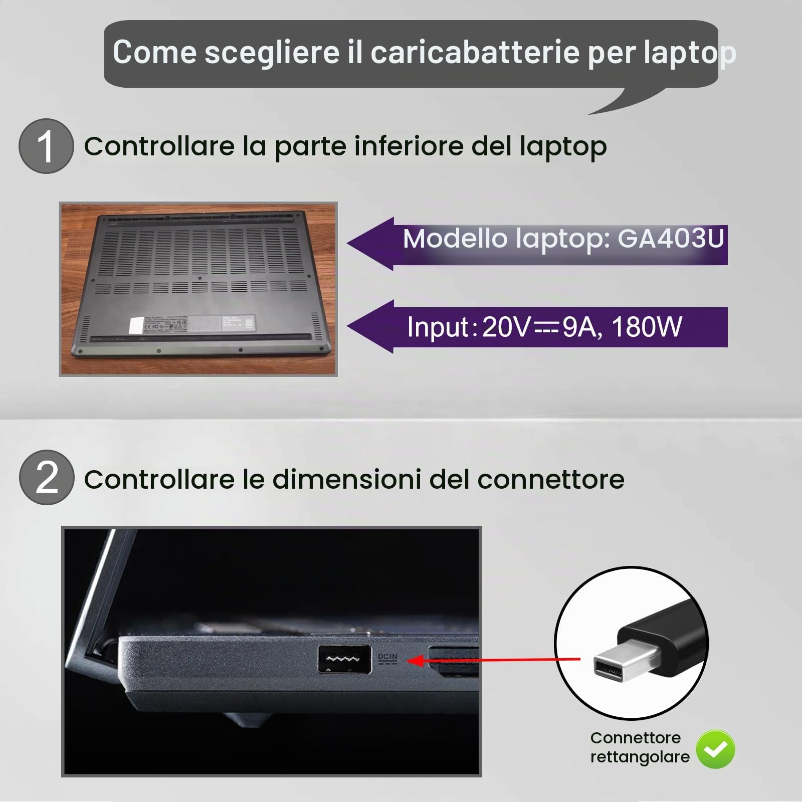 180W 20V 9A Caricatore Alimentatore per Asus ROG Zephyrus G14 2024 GA403 GA403U GA403UI GA403UV GA403UU Caricatore ADP-180TB K Asus 180W Adattatore