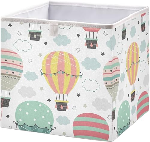 Cesta de almacenamiento de globos de aire caliente, plegable, plegable, para armario, ropa, juguetes, organizador para sala de estar y dormitorio