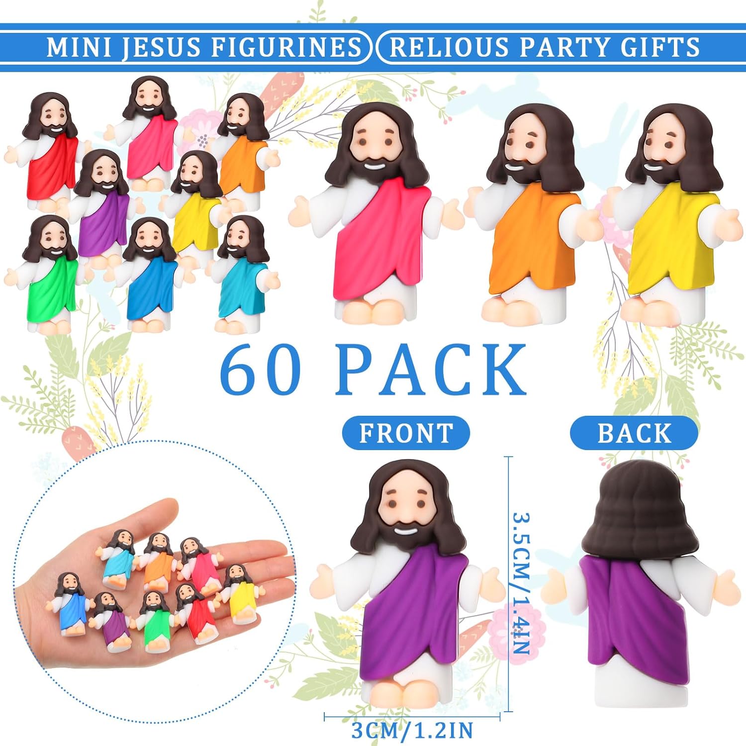 Barydat 60 Pcs Prefilled Jesus Easter Eggs with Little Religious Figurines Resin Toys Miniature Jesus Doll Gifts Eggs for Sunday School Easter Hunt Party Baptism Gift (Religious)