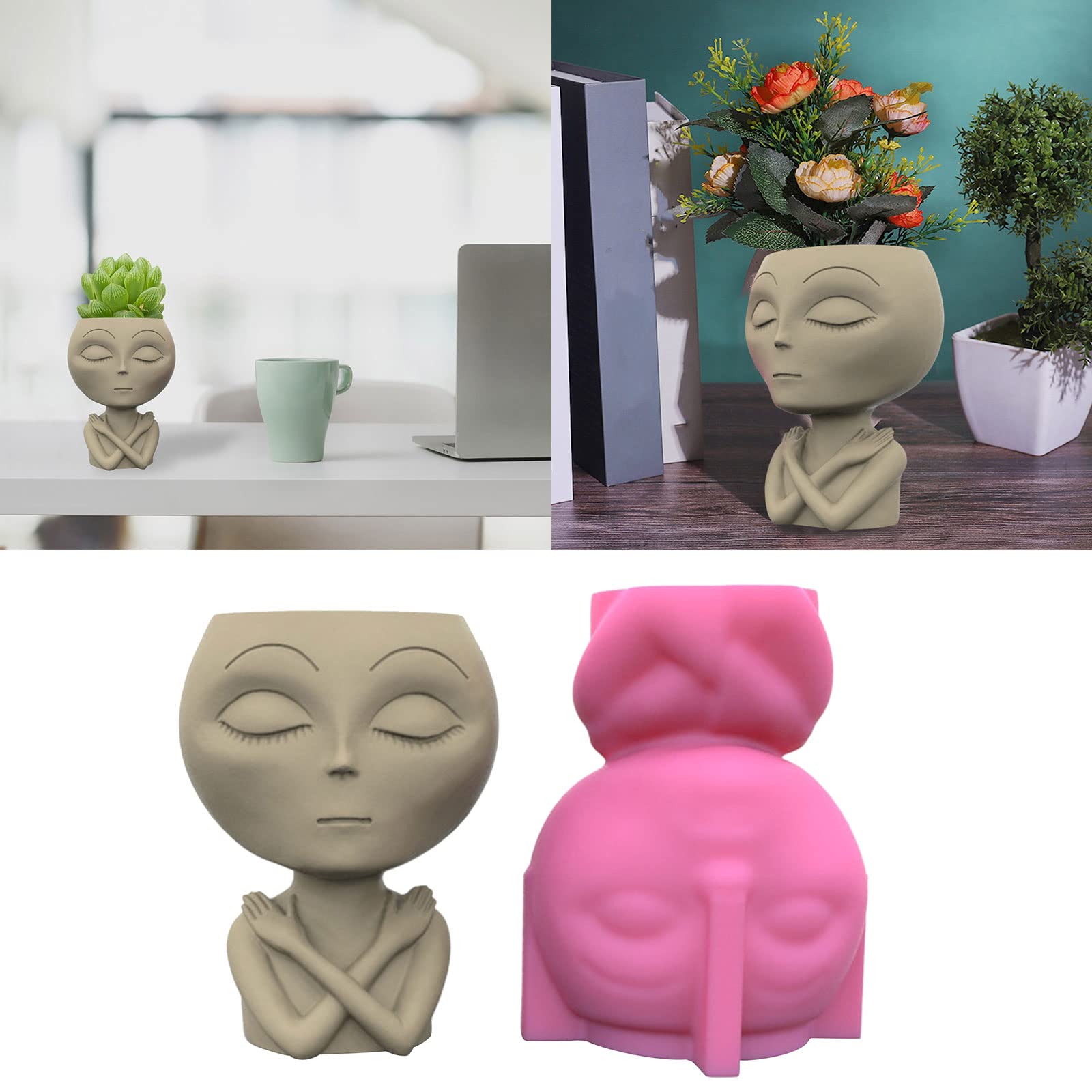 Alien Concrete Silicone Pot Mold Succulent Flowerpot Clay Cement Plaster Molds DIY Home Garden Flower Pots Mould Candle Holder Mould for Concrete Cement Resin Casting