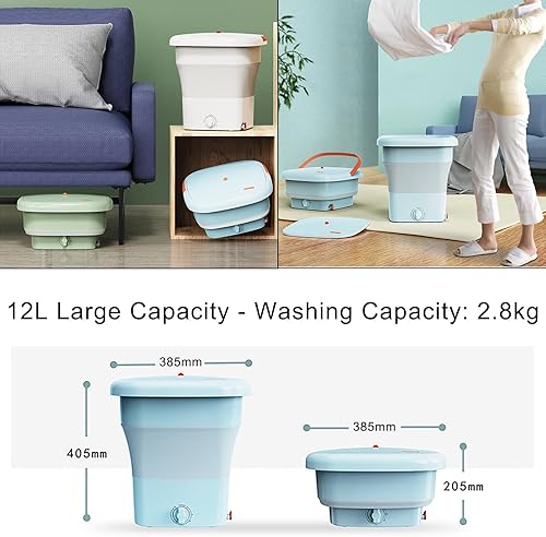 Miniatura 7 de Lavadora pequeña de 12 litros plegable con cesta de deshidratación, mini máquina de lavandería tipo perilla para ropa de bebé, camisetas, ropa