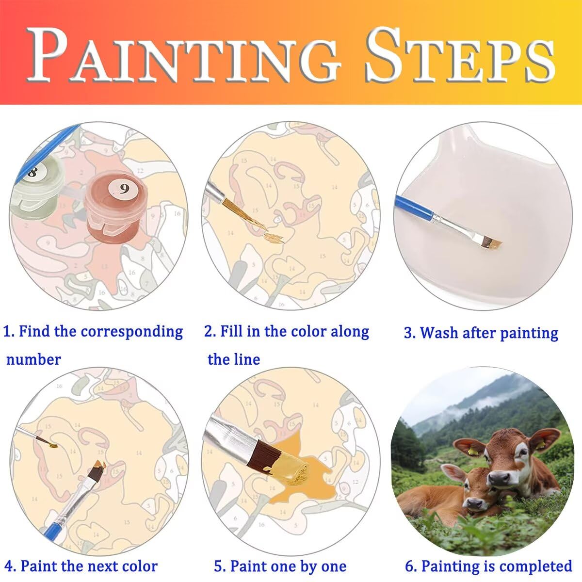Dipingere con i Numeri Bue, Paint by Numbers Adulti Azienda agricola, Fai da te Creativi Adulti Quadri da Dipingere Numerati Kit per Decorazione Della Parete Casa, Regalo 100x135cm Senza Cornice 23-B