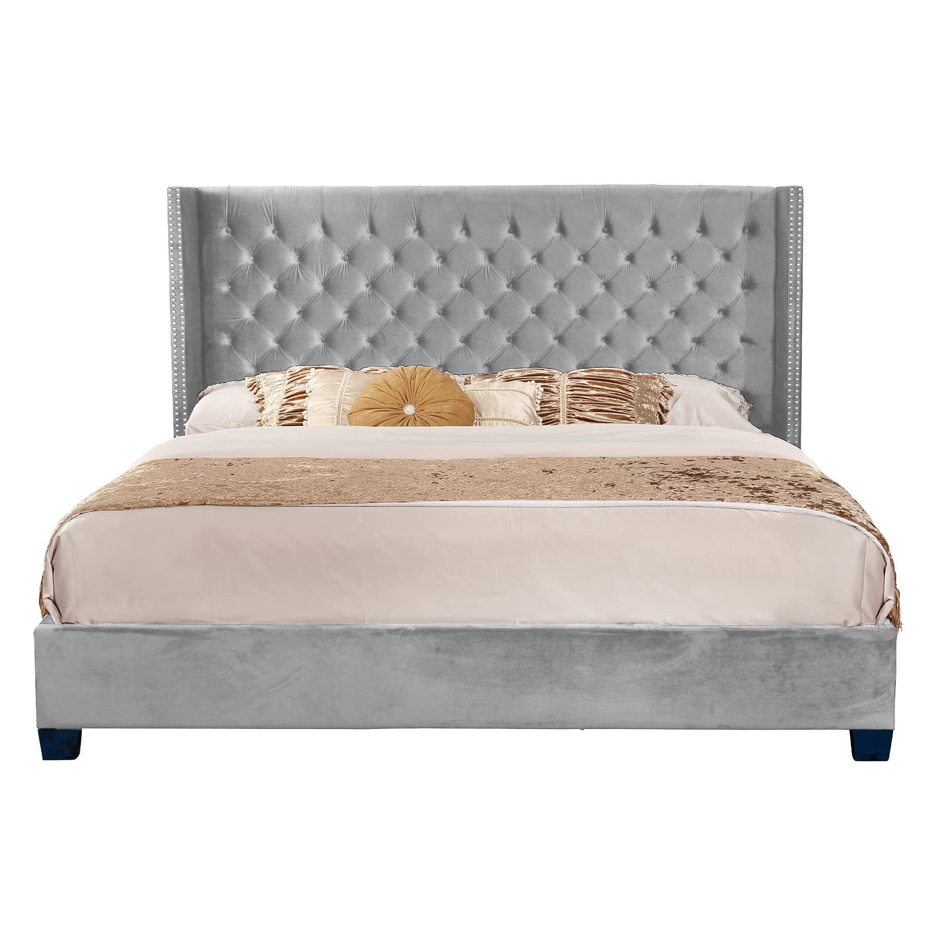 Buy Contemporary Velvet Upholstered Deep Button Tufting Solid Frame