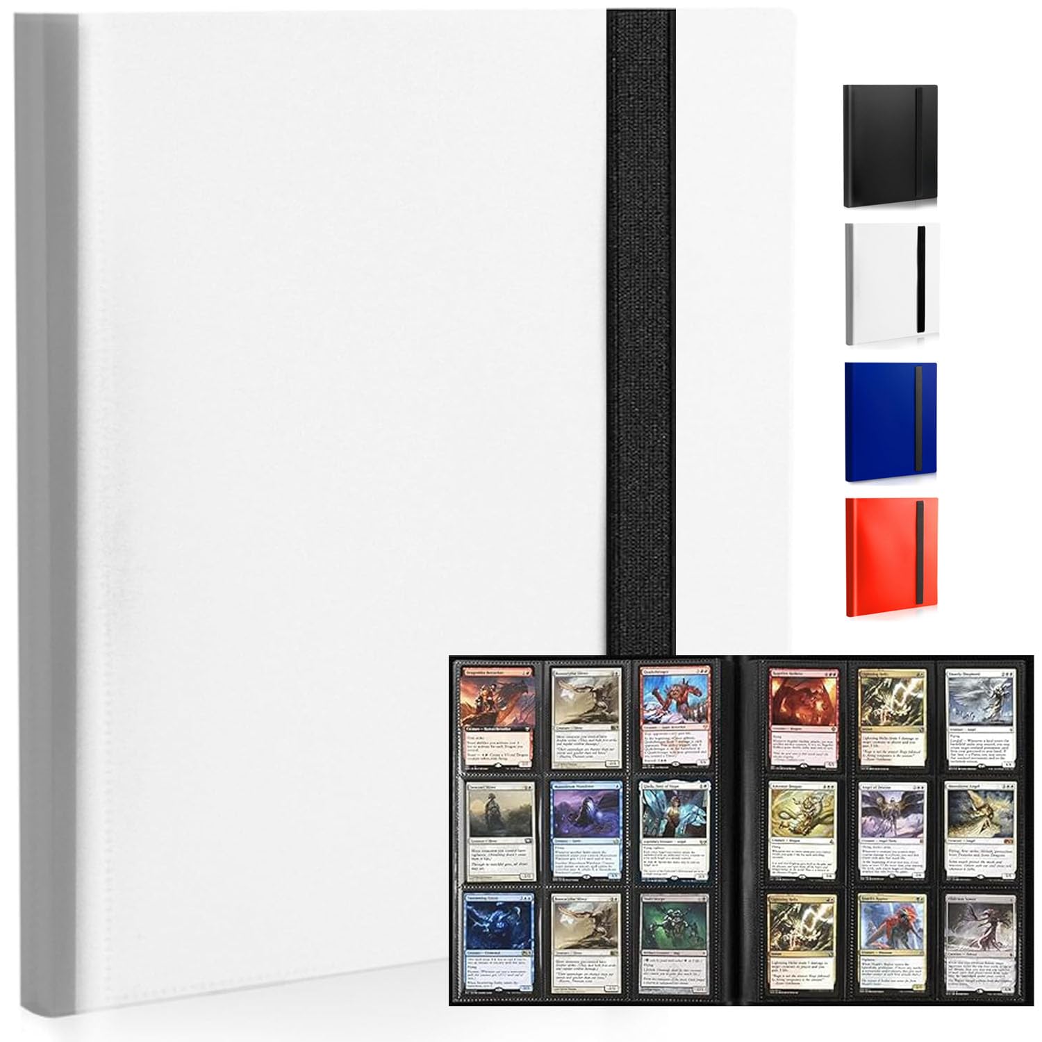 9-Pocket Trading Card Binder, Standard 360 Pockets Trading Card Album Folder, PU Leather Card Collection Binder, Portable Side Loading Card Folder for Collectible Card Games, Sports, TCG (White)