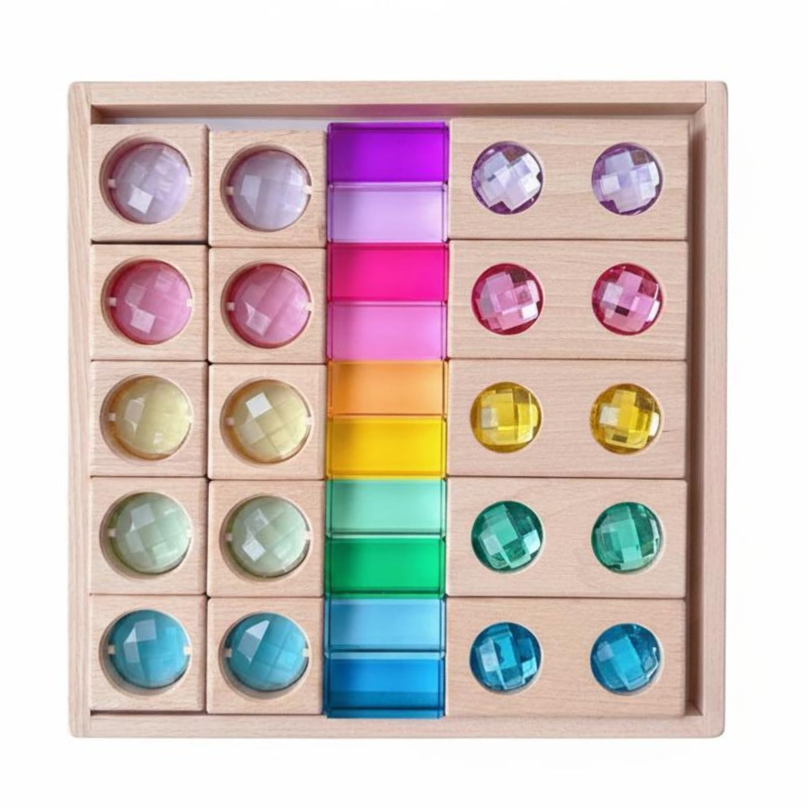 Sinnes-Stapelspiel Natur Sortierbrett Feinmotorik Pädagogisch-Steckspiel, Pastell-Edelsteine Und Holzblöcke Set 4