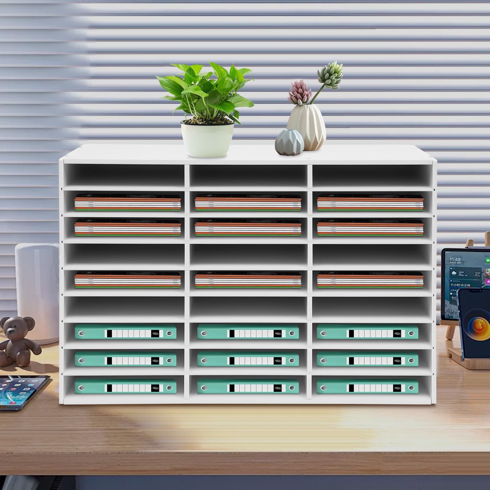 PVC Literatur Organizer Dokumentenablage Mit 27 Fächern 80 * 30.7 * 55.1cm Aktensortierer Briefablage Dokumentenlager 50kg Tragfähigkeit Weiß Aufbewahrung Für Büro Klassenzimmer