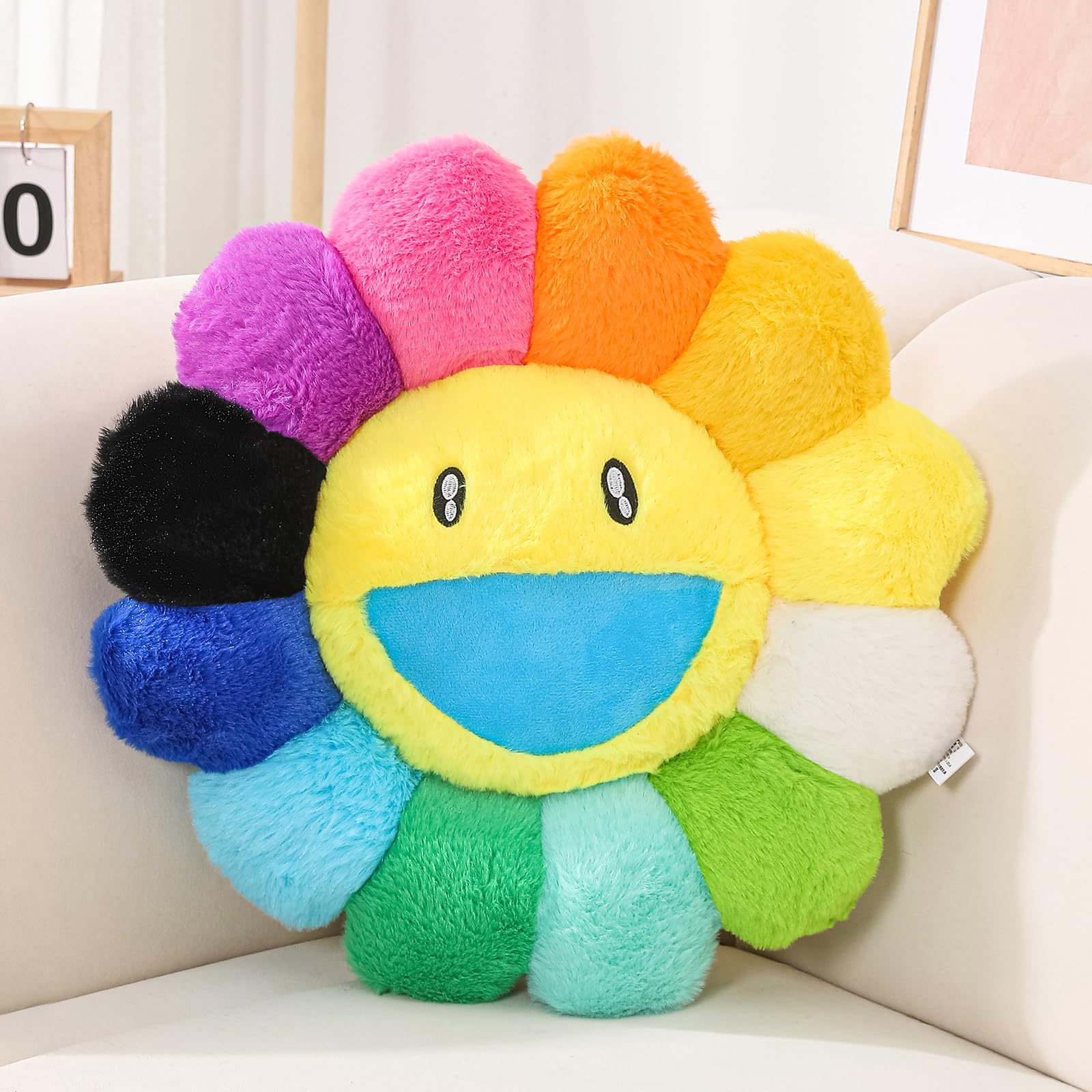 FIONOUT Cuscino a forma di fiore, cuscino da pavimento con viso di fiore, cuscino colorato in peluche a forma di girasole, grazioso cuscino decorativo per divano, camera da letto, auto (60 cm)
