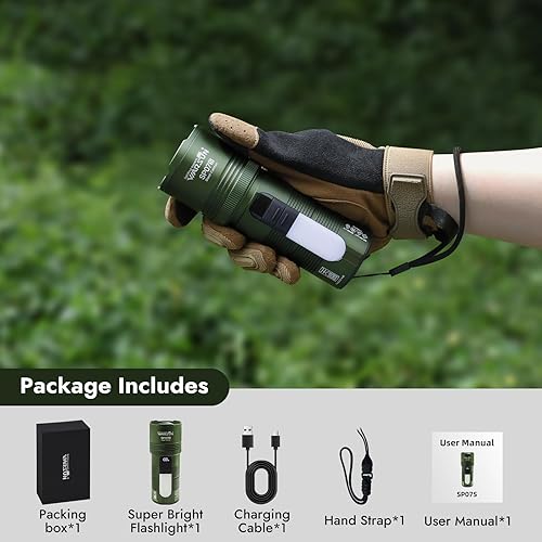 Miniatura 7 de WARSUN SP07S - Linterna recargable de 2800 lúmenes, luz LED con haz de zoom y función de luz roja, luz lateral cálida, batería de 6000 mAh y