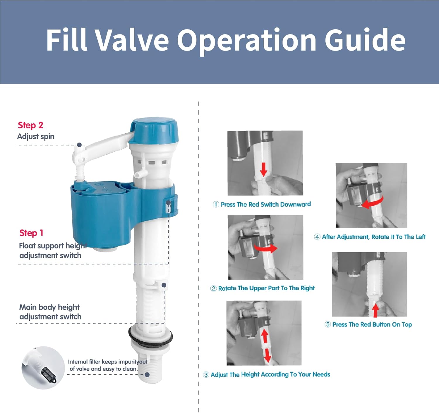 Toilet Tank Replacement Kit for Lever-Handle Toilets - Includes Water-Saving 3-Inch Dual Flush Valve Replacement with Integrated Handle, Adjustable Fill Valve
