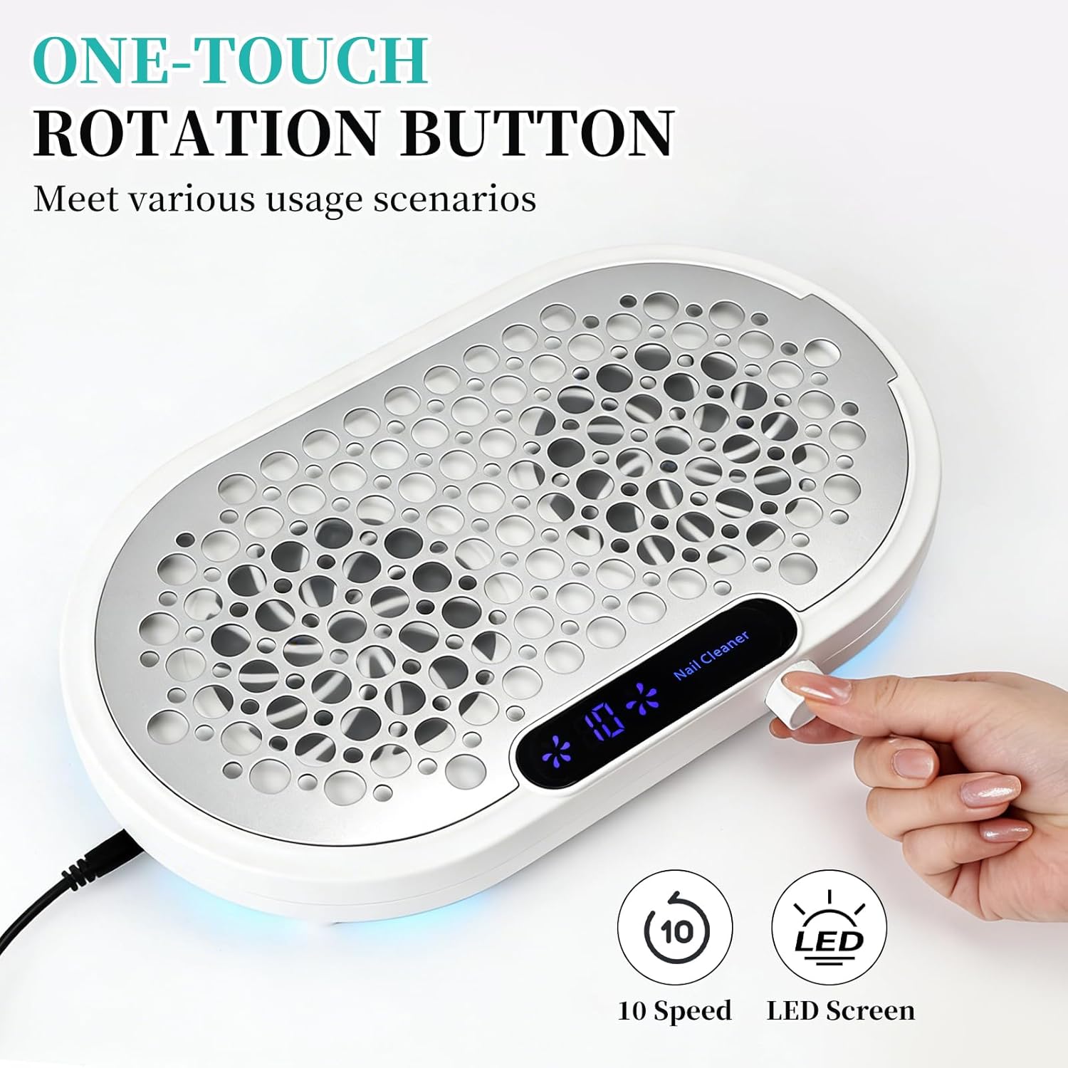 Nail Dust Collector, Professional 1600PA Dust Collector Nail Tech with 10 Speeds, Nail Vacuum Dust Fan with 30Pcs Filter Papers, Suitable for Beginners, Home Salons and Studios(White)