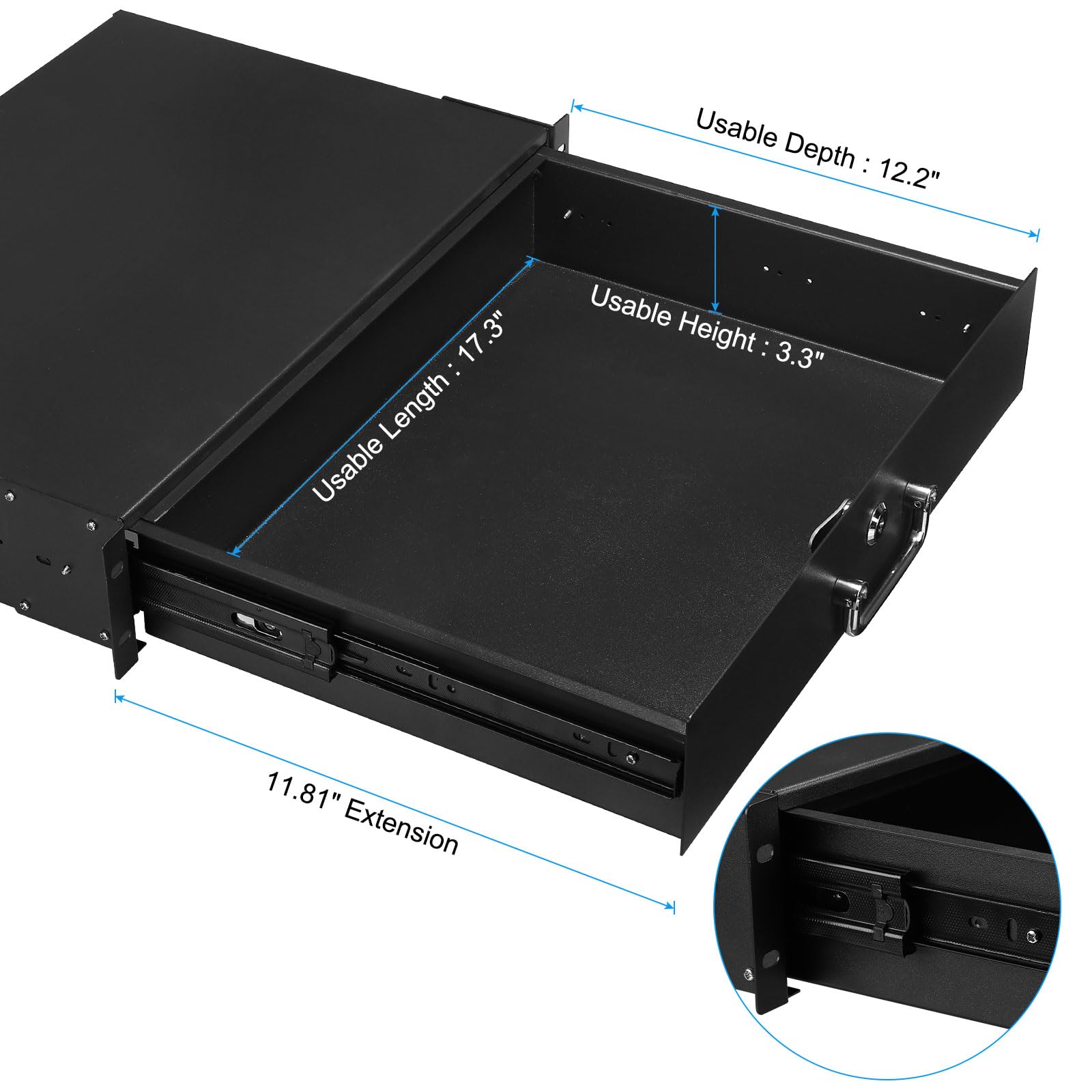 Amazon.co.jp: uxcell 2Uラックマウントドロワー ロックとキー付き AV 