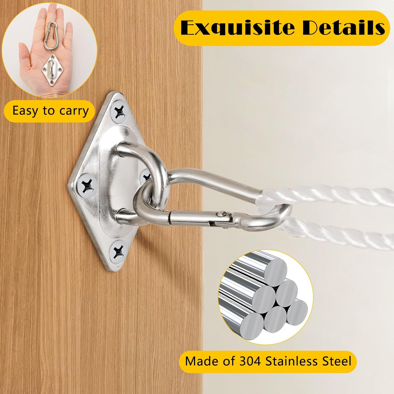 8 Pack 2.31 Inches Pad Eye Hooks,304 Stainless Steel Pad Eye Hanging Hooks for Porch Swing Hang, Heavy Duty Hanging Hardware with Screws for Outdoor/Indoor Use. Sliver