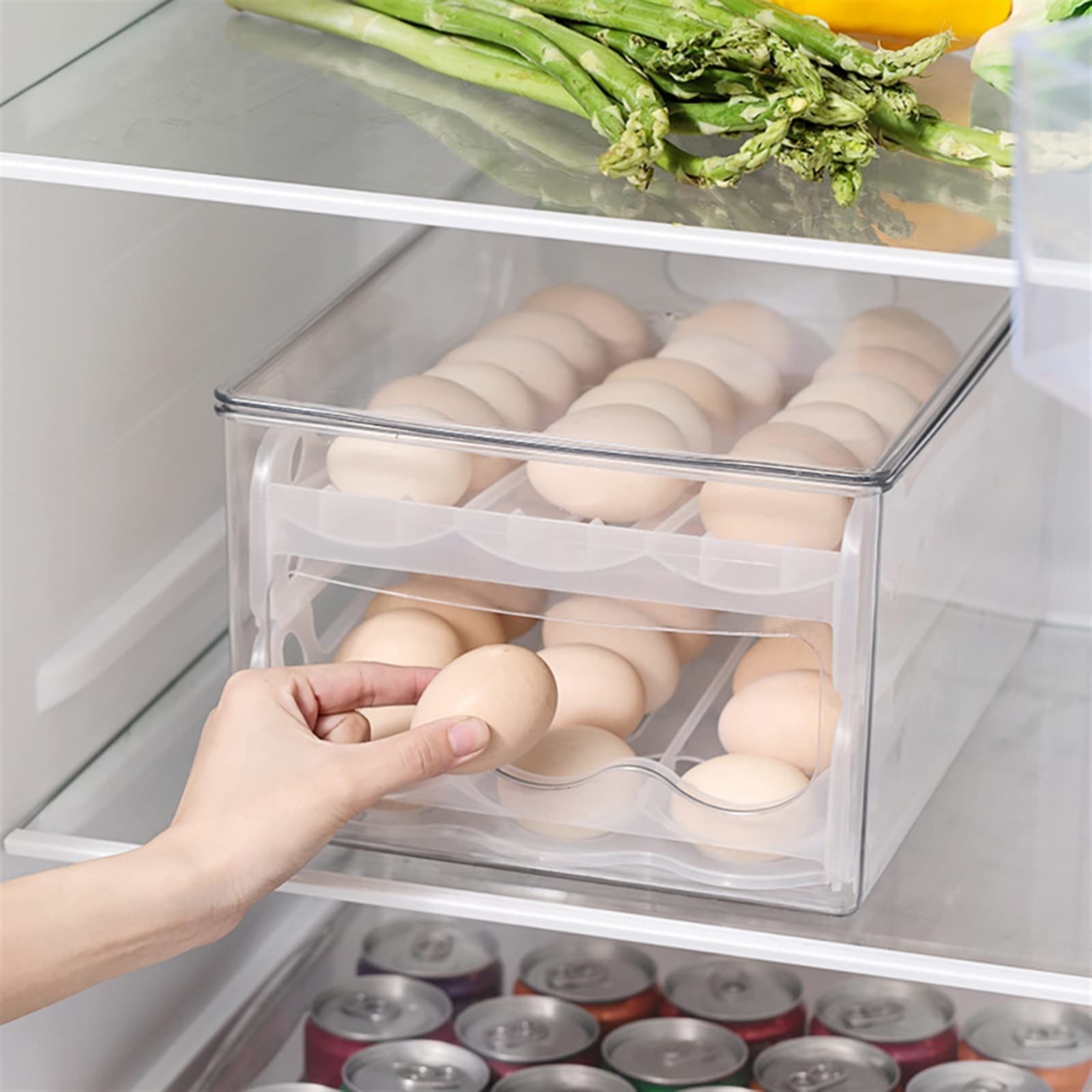 Caja de Huevos para Nevera, Caja de Almacenamiento Deslizante automática, organizadores de Nevera, Soporte para Huevos, contenedor, cajón de Nevera, Caja de Huevos apilable