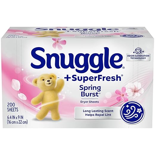 Snuggle Plus SuperFresh Dryer Sheets with Static Control and Odor Eliminating Technology, Spring Burst, 200 Count