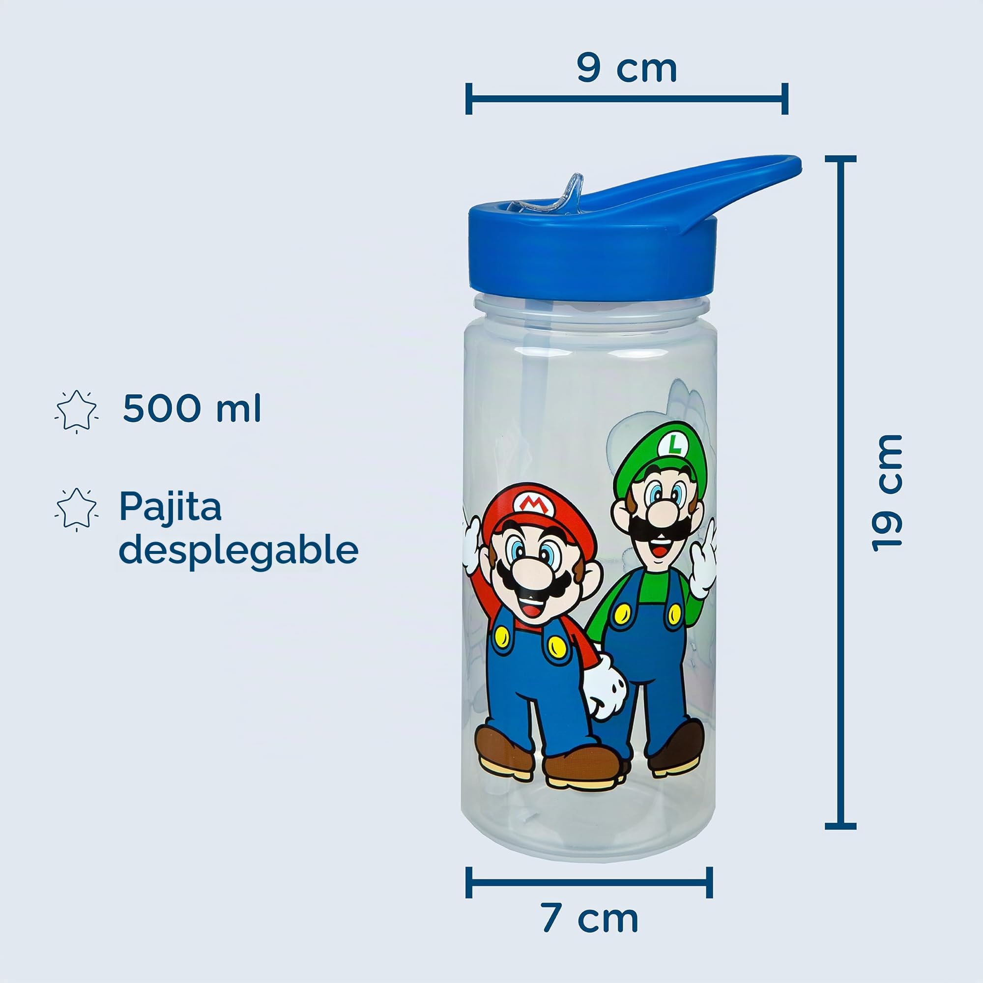 Scooli - Set de Regalo de vajilla para niños Super Mario - Set Compuesto por Fiambrera y biberón - Ideal para el Colegio o la guardería - a Partir de 4 años - de plástico - sin BPA