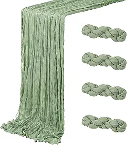 4 Pack Sage Green Cheesecloth Table Runner 20 x 120 inch Gauze Table Runners 10 FT Long,Semi Sheer Boho Cheese Cloth Fabric Table Runner Bulk for Wedding,Party,Baby Shower,Bridal Shower Decoration