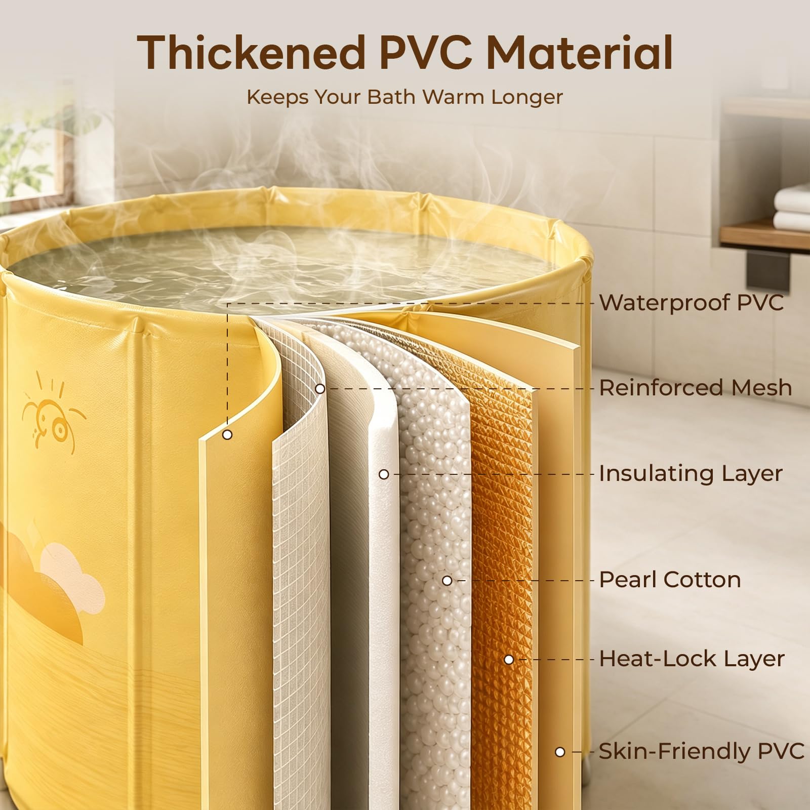Bañera Plegable Adulto 70 cm, Portátil Bañera Adulto Portatil de PVC