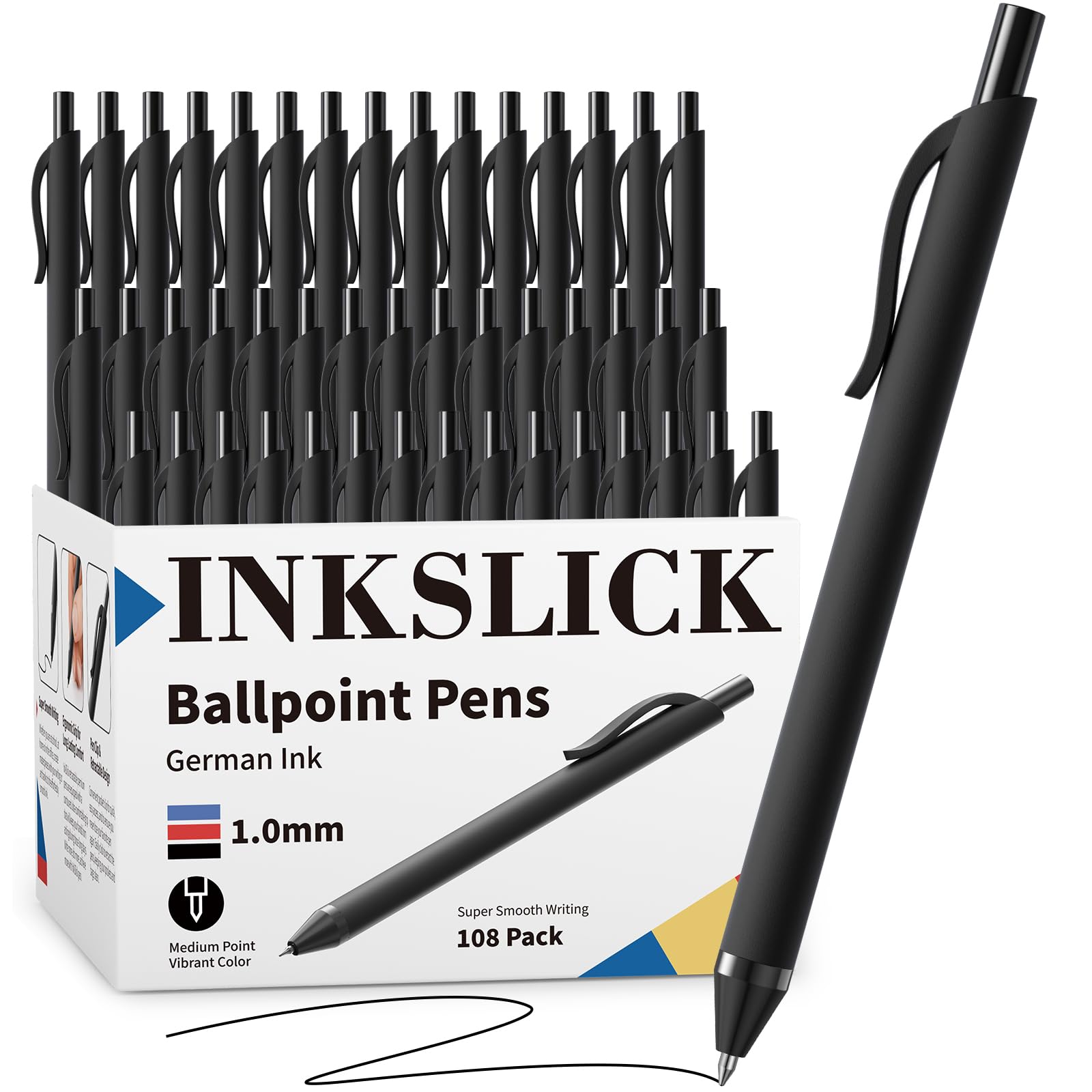 108 Pack No Bleed Black Barrel Click Pens Wholesale Retractable Ballpoint Medium Point Smooth Ink 1 0MM Black — view 8