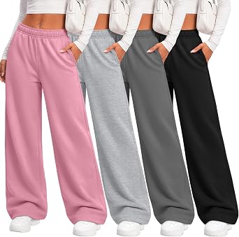 4 Pack Womens Wide Leg Sweatpants, 4-Color, X-Large