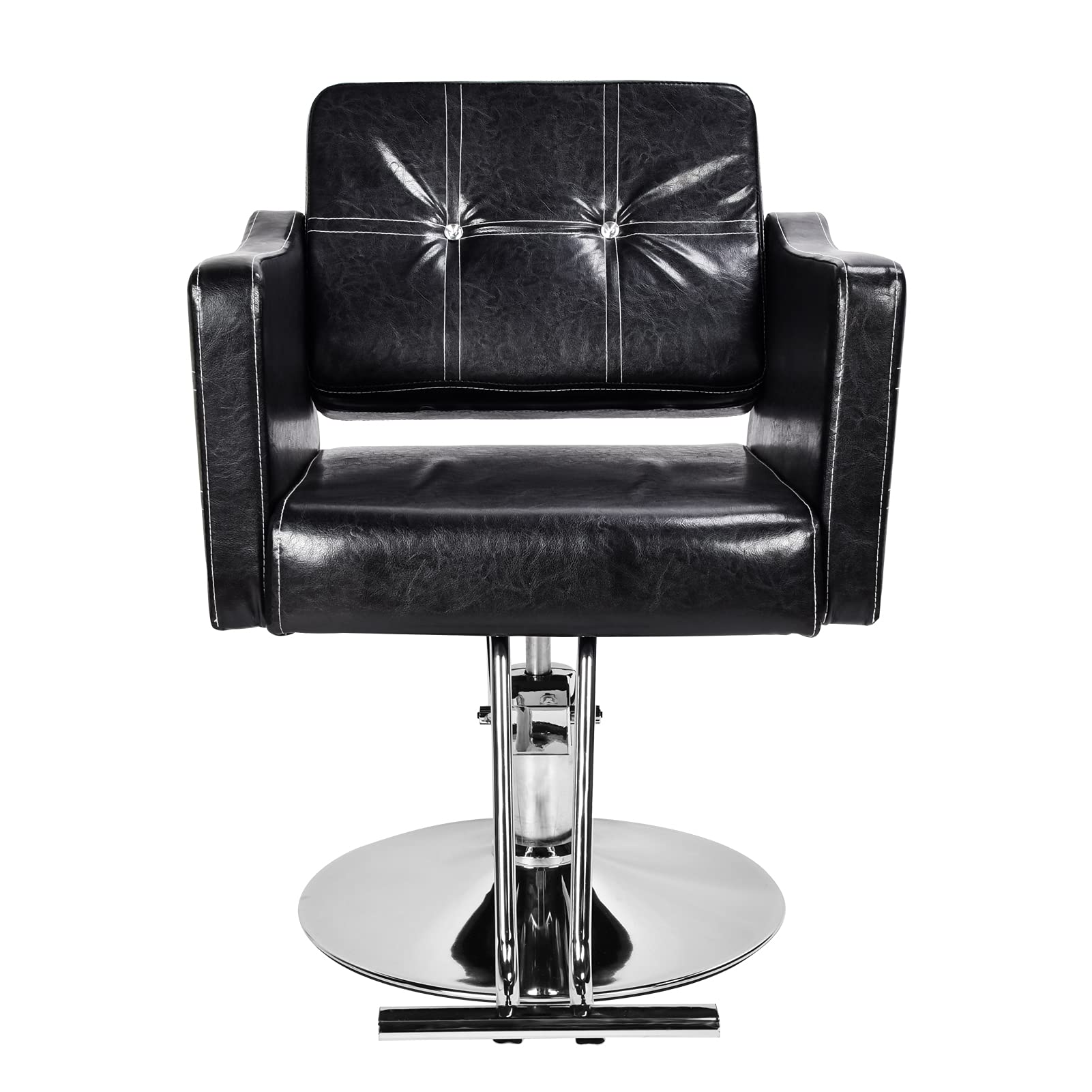 Schwarzer Retro-Friseurstuhl, höhenverstellbarer Friseurstuhl aus PU-Leder für Schönheitssalons, professionelle Stylisten, robust, 300 kg belastbar, verchromter Stahlrahmen