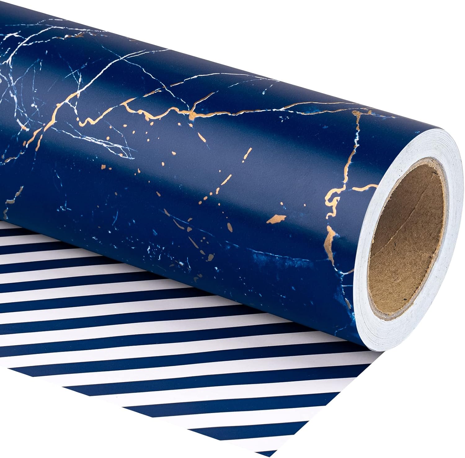 WRAPAHOLIC Reversible Wrapping Paper Mini Roll 17 Inch X 33 Feet Blue Marble