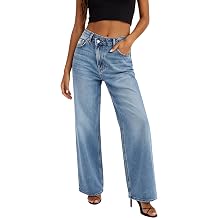 HDLTE Baggy Wide Leg Jeans Criss Cross Non-Stretch Fabric High Waist Loose YKK Zipper for All Leg Types Suitable for All Kinds of People,Indigo